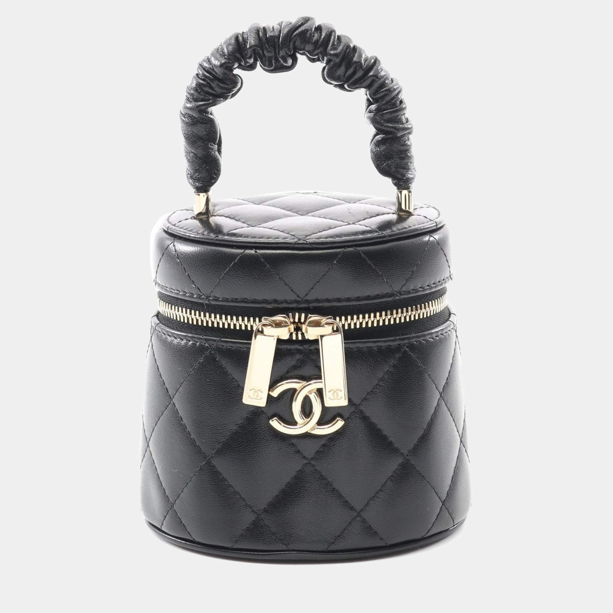 Chanel CC Matelasse Black Lambskin Leather Handbag GHW 
