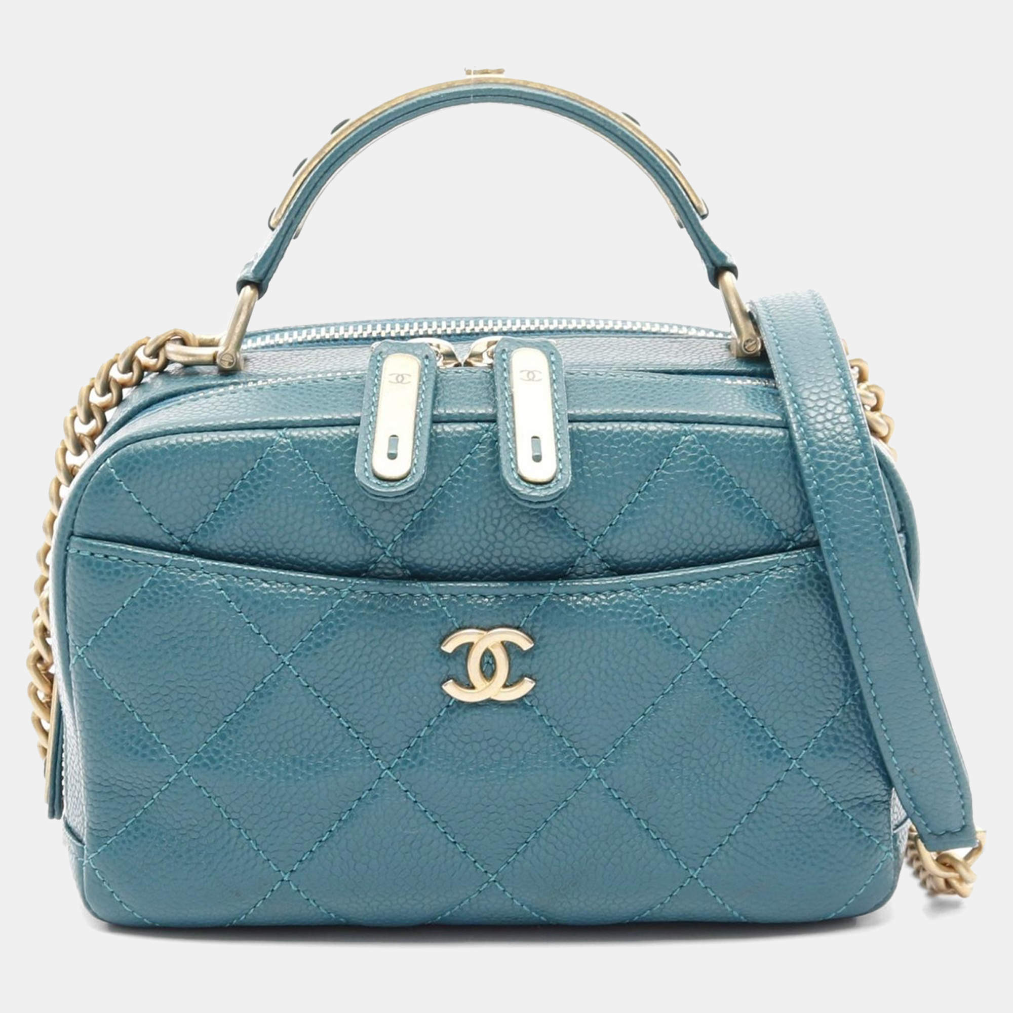 Chanel Carry Around Green Leather Camera Top Handle Bag  