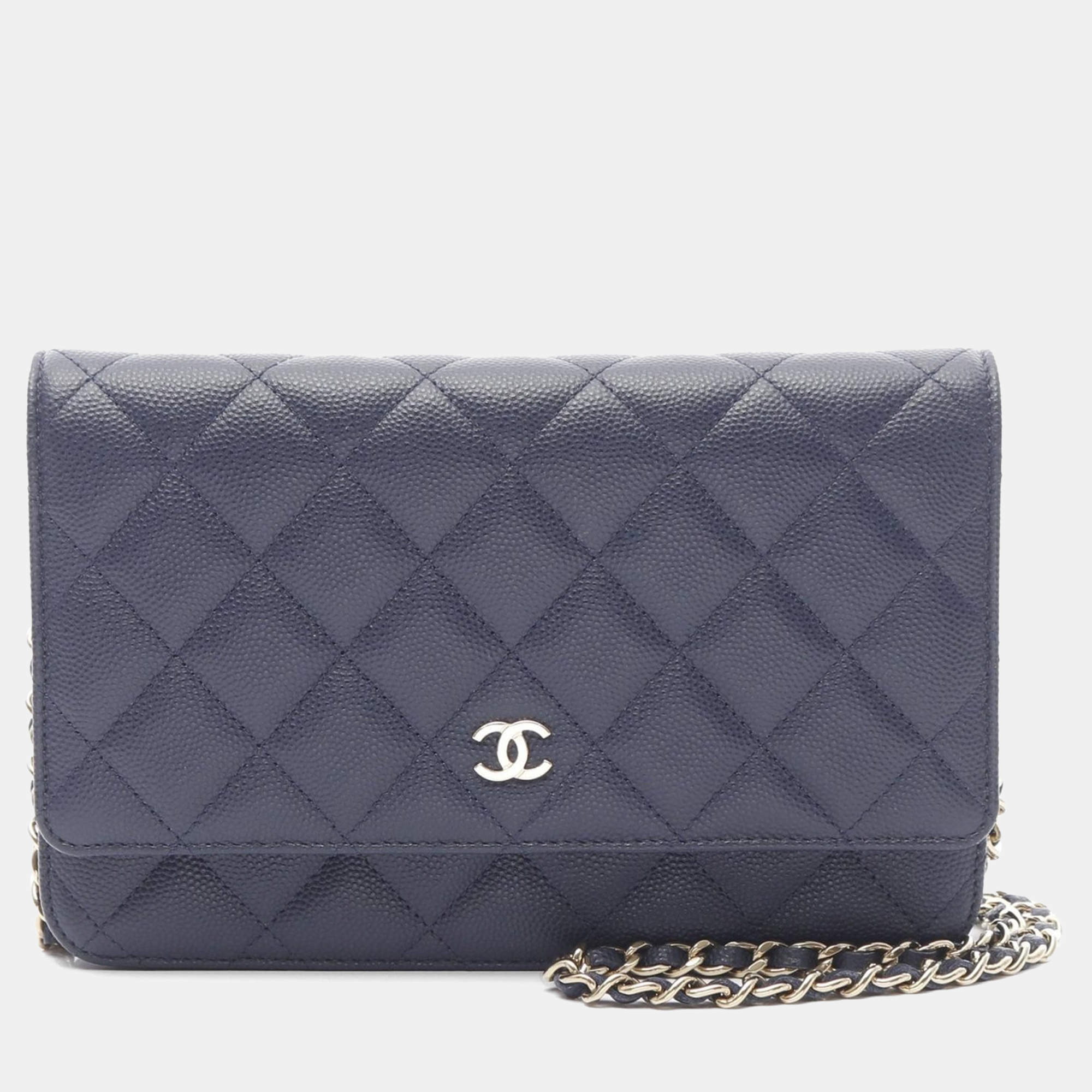 Chanel Navy Leather Classic Wallet on Chain