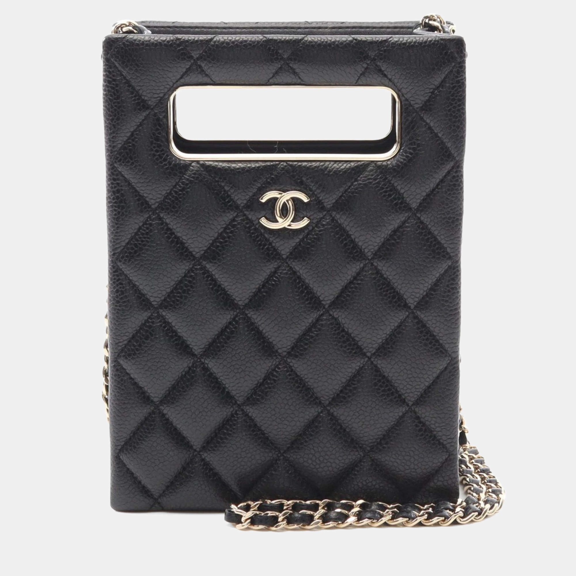 Chanel Evening Chain Black Matelasse Leather  Shoulder Bag