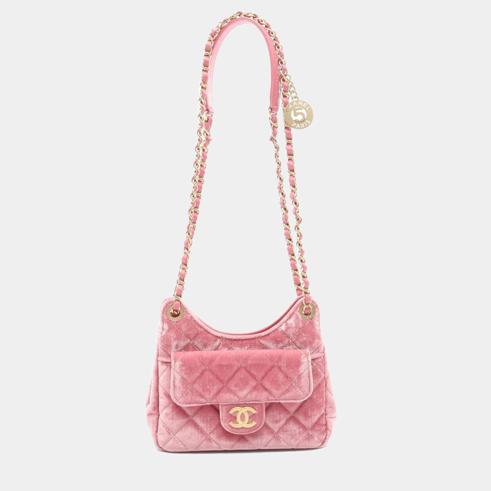 Chanel Wavy CC Pink Small Velvet Hobo Bag