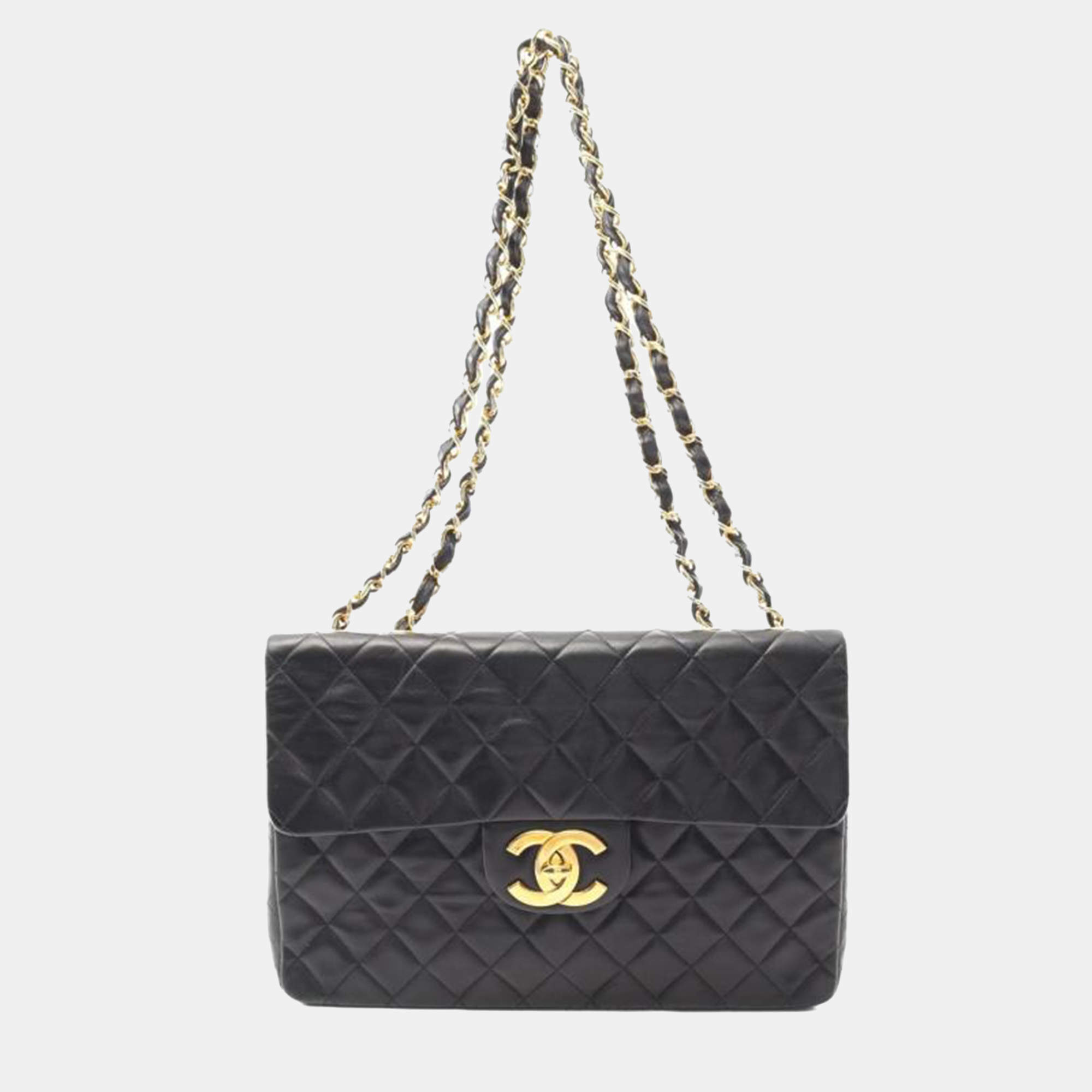 Pre Owned Chanel Jumbo Flap Vintage Black Lambskin Shoulder Bag