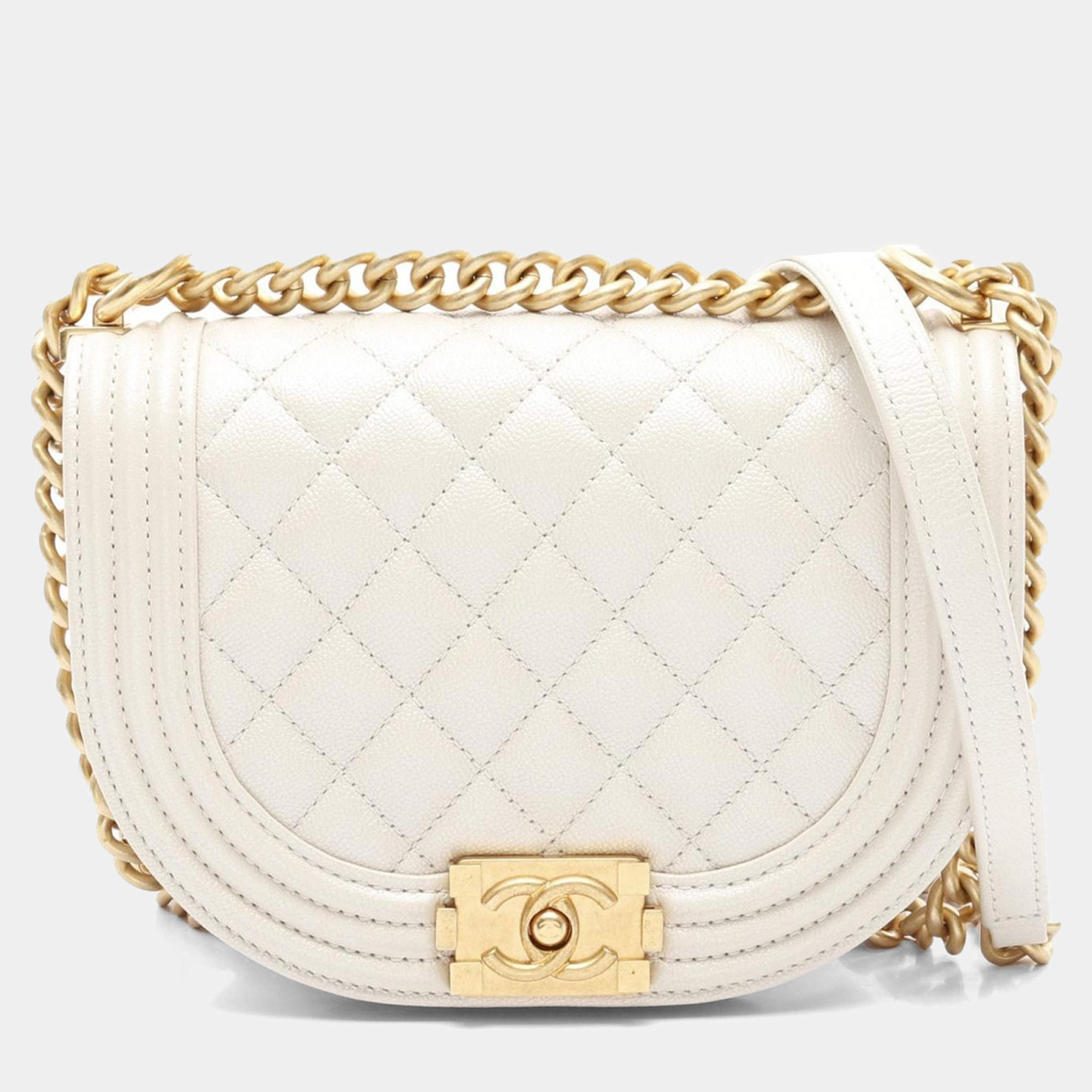 مملوكة مسبقًا Chanel Mini Messenger White Quilted Caviar LeatherBag