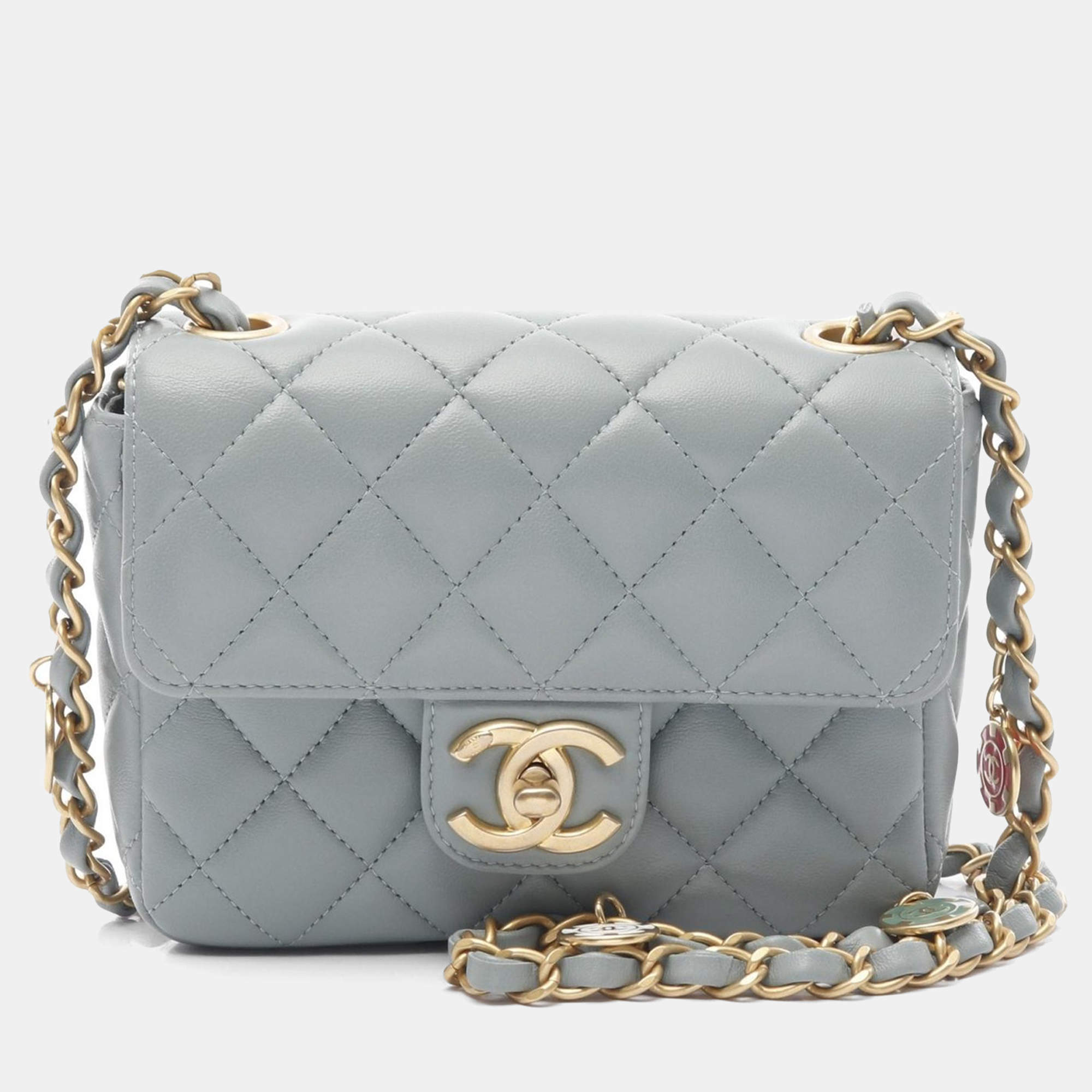 Chanel Casino Chips Mini Grey Lambskin Quilted Square Flap Bag