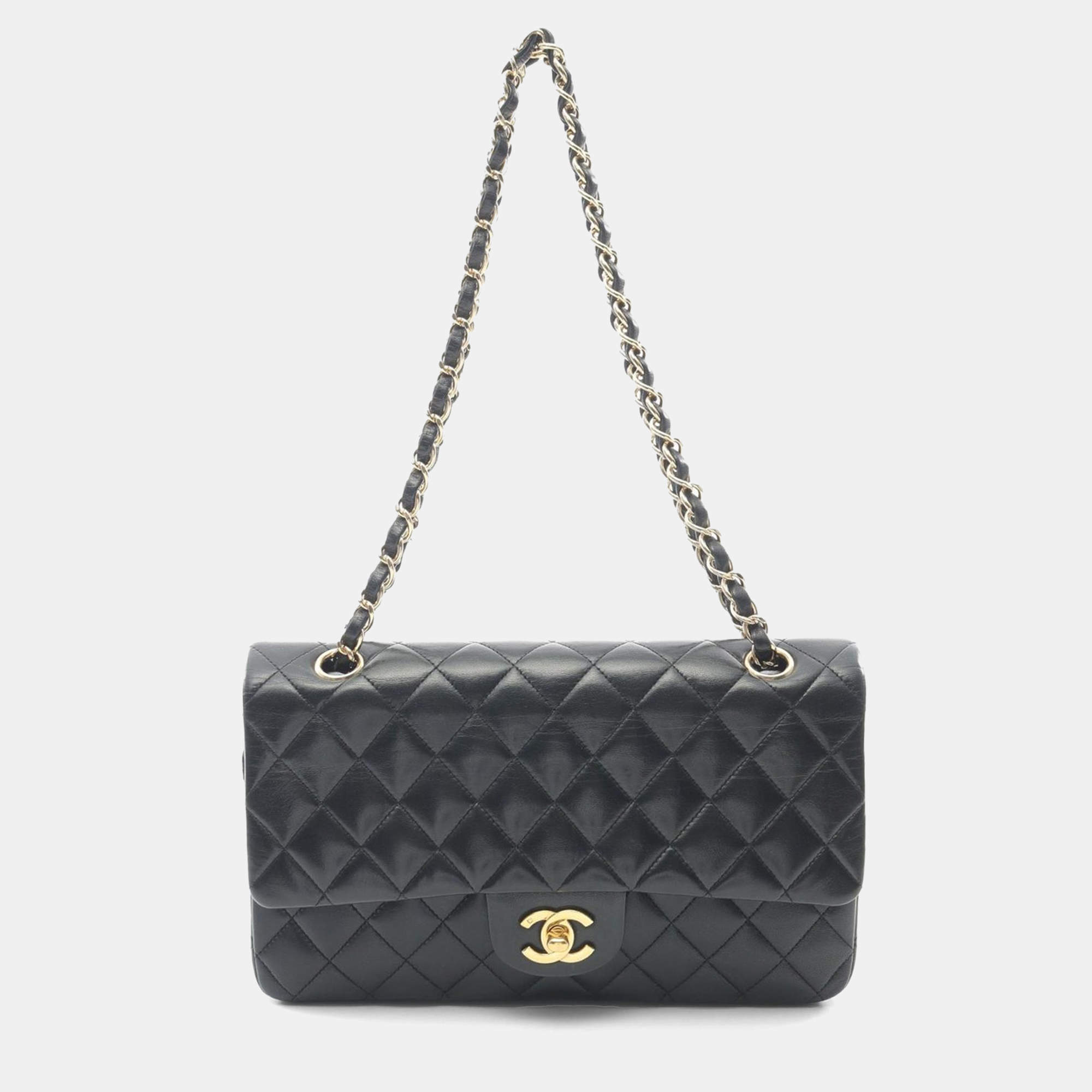 Chanel Classic Double Flap Black Quilted Lambskin Shoulder Bag