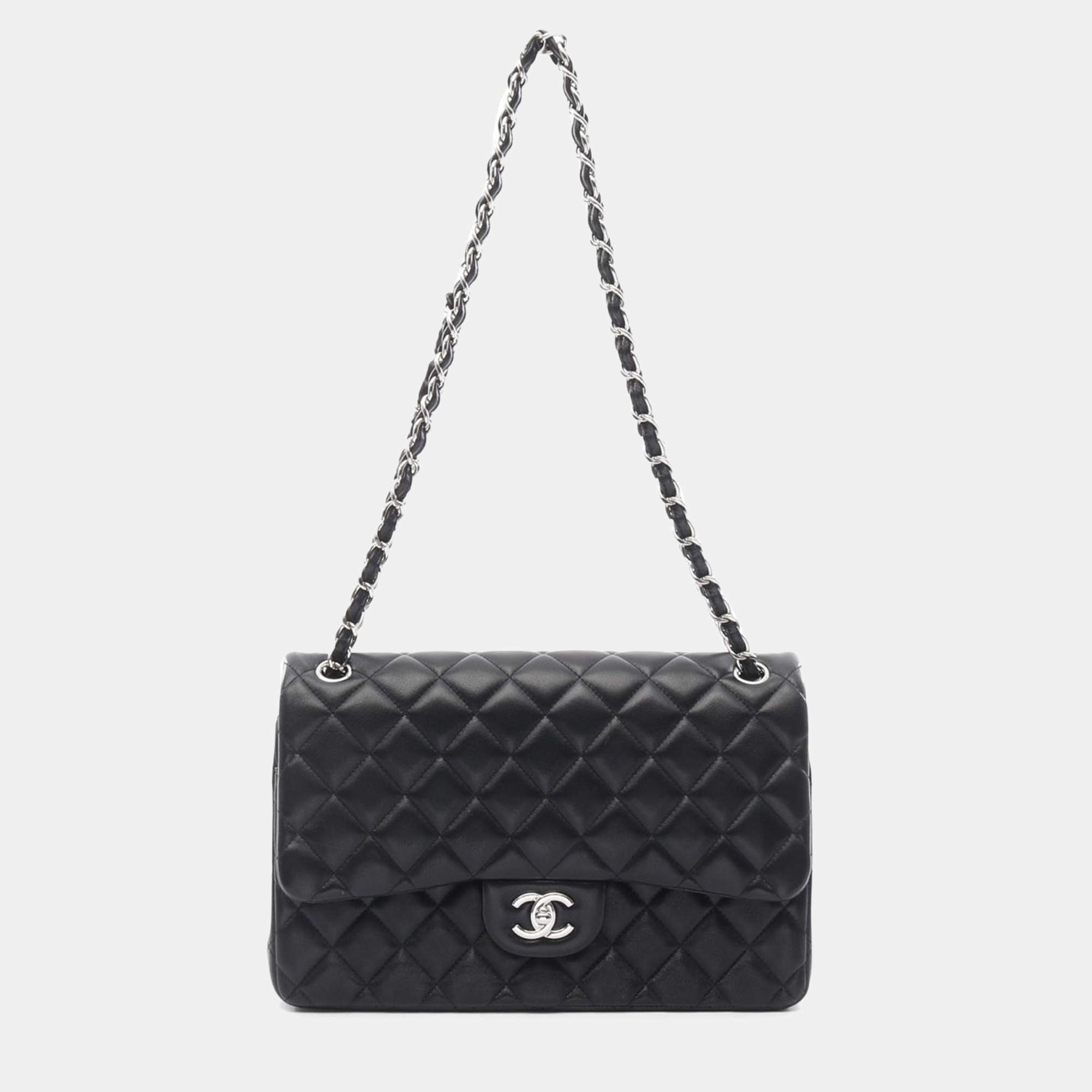 Chanel Classic Double Flap Jumbo Black Quilted Lambskin Shoulder Bag