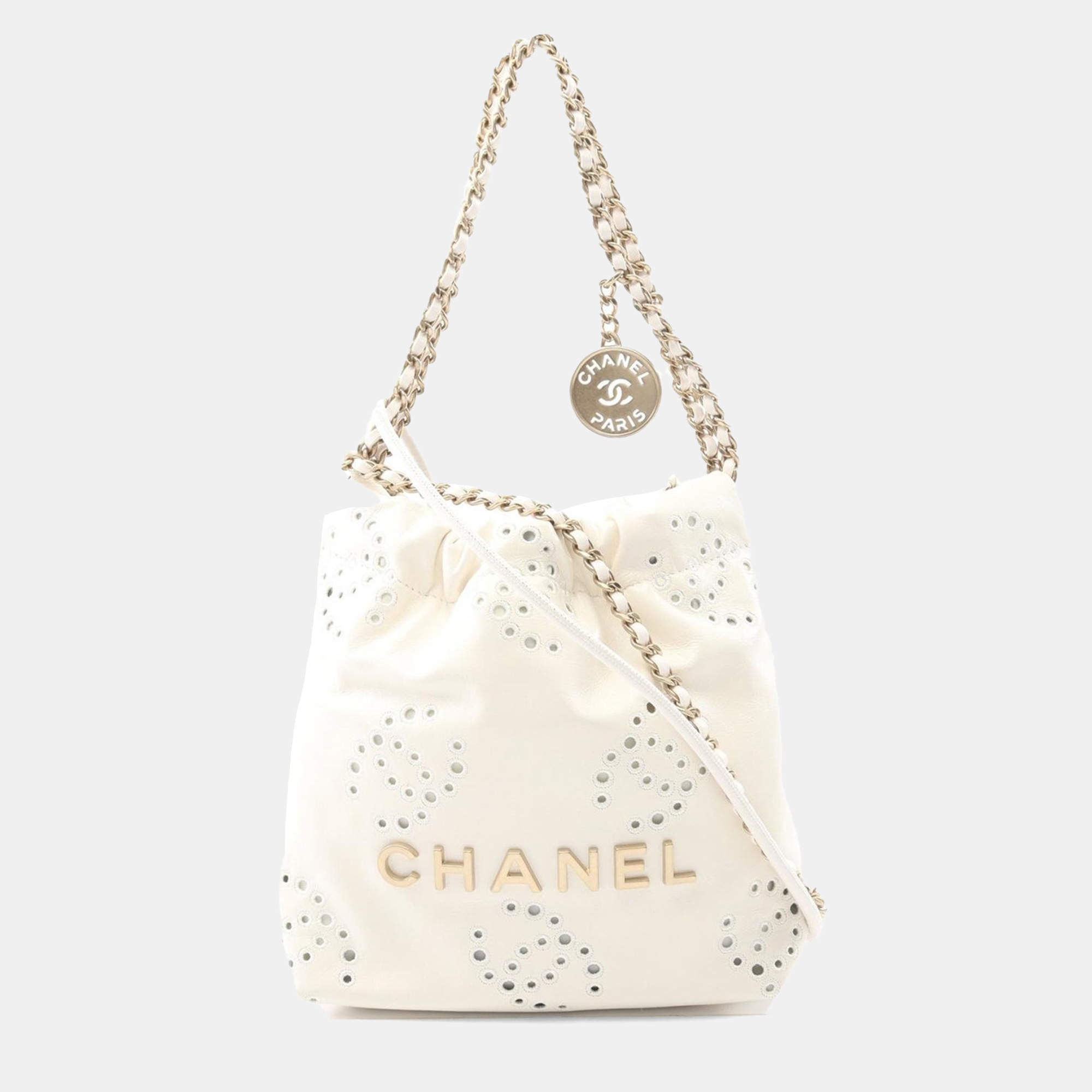 Pre Owned Chanel 22 Mini White Leather Crossbody Bag