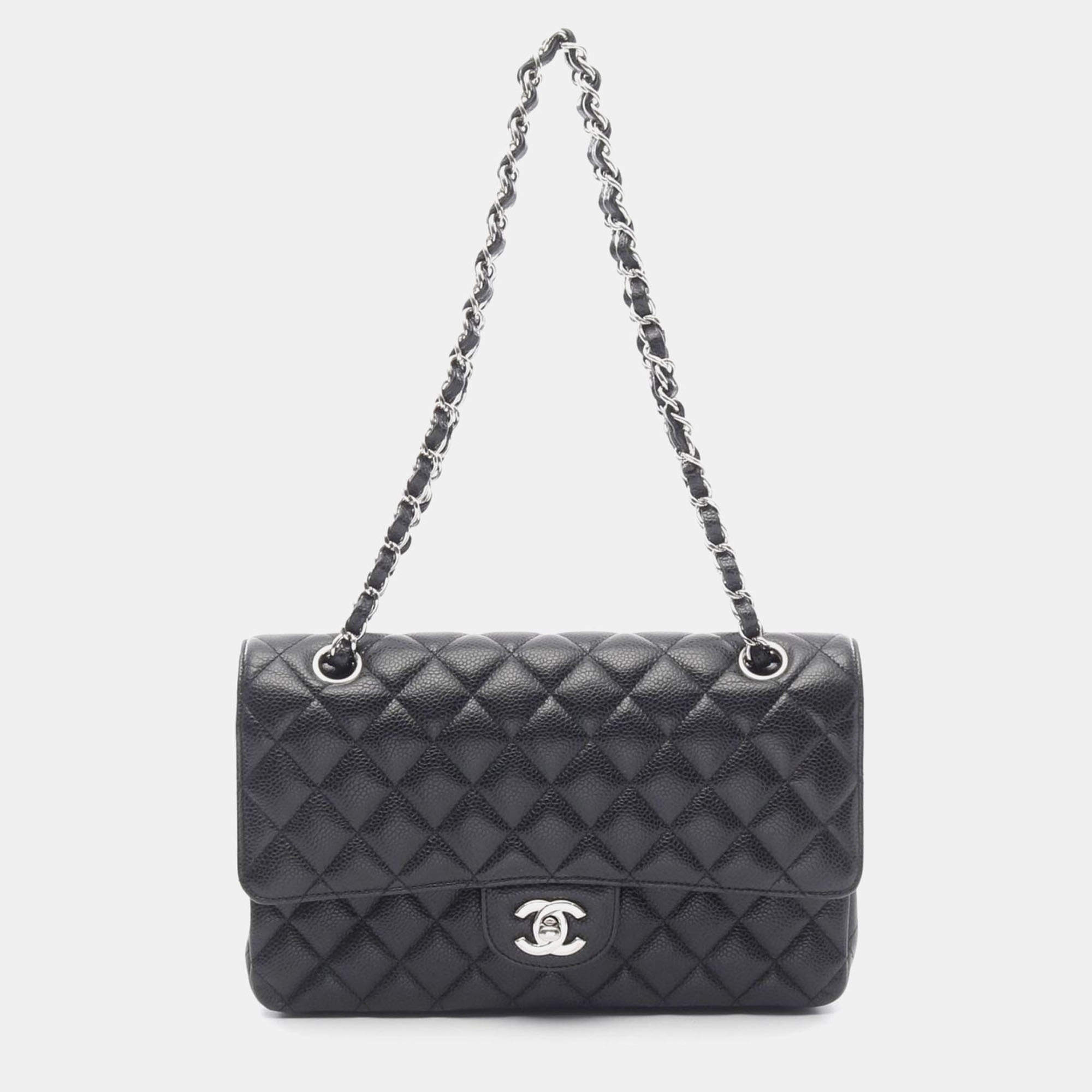 Chanel Classic Double Flap Black Leather Shoulder Bag