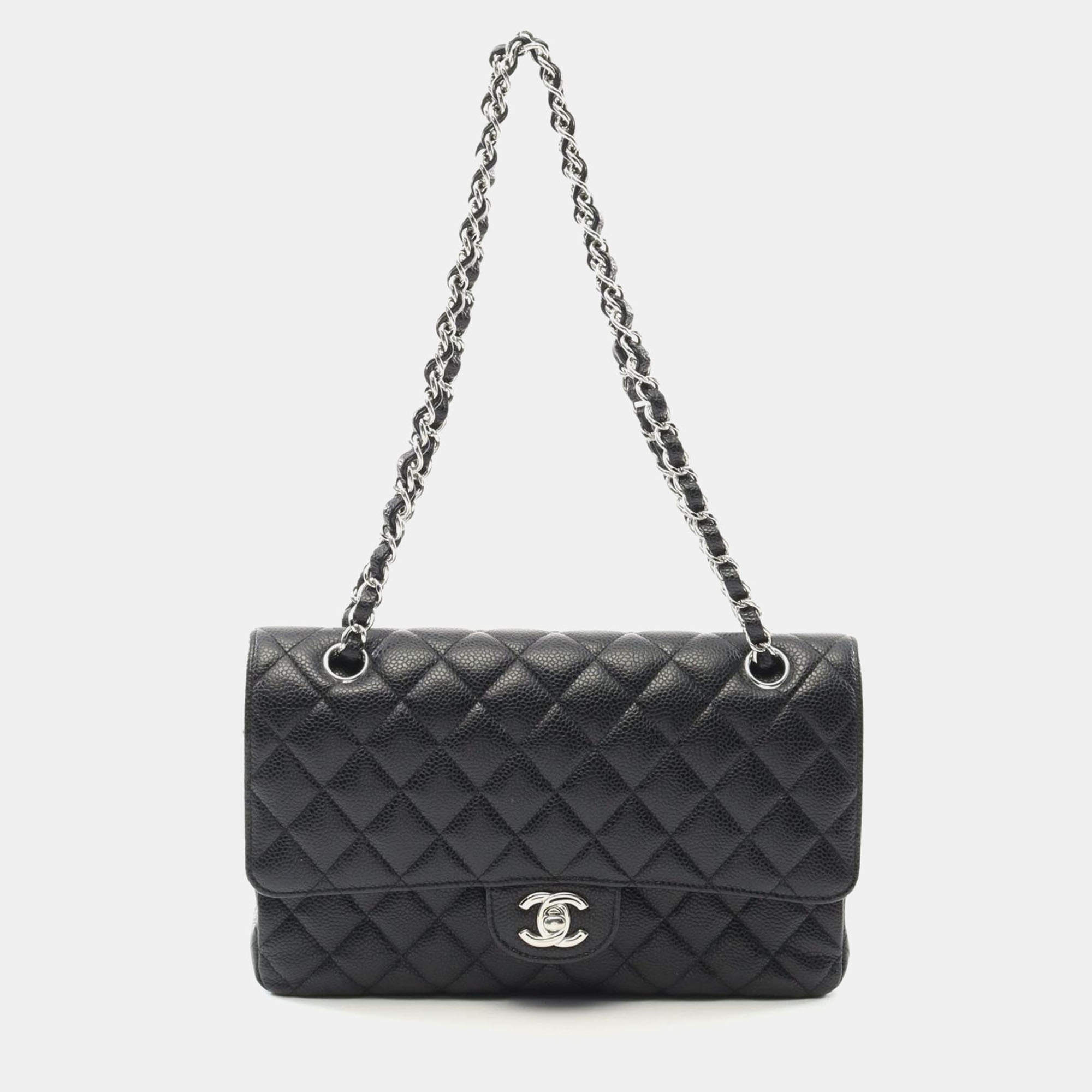 Chanel Classic Double Flap Black Leather Shoulder Bag
