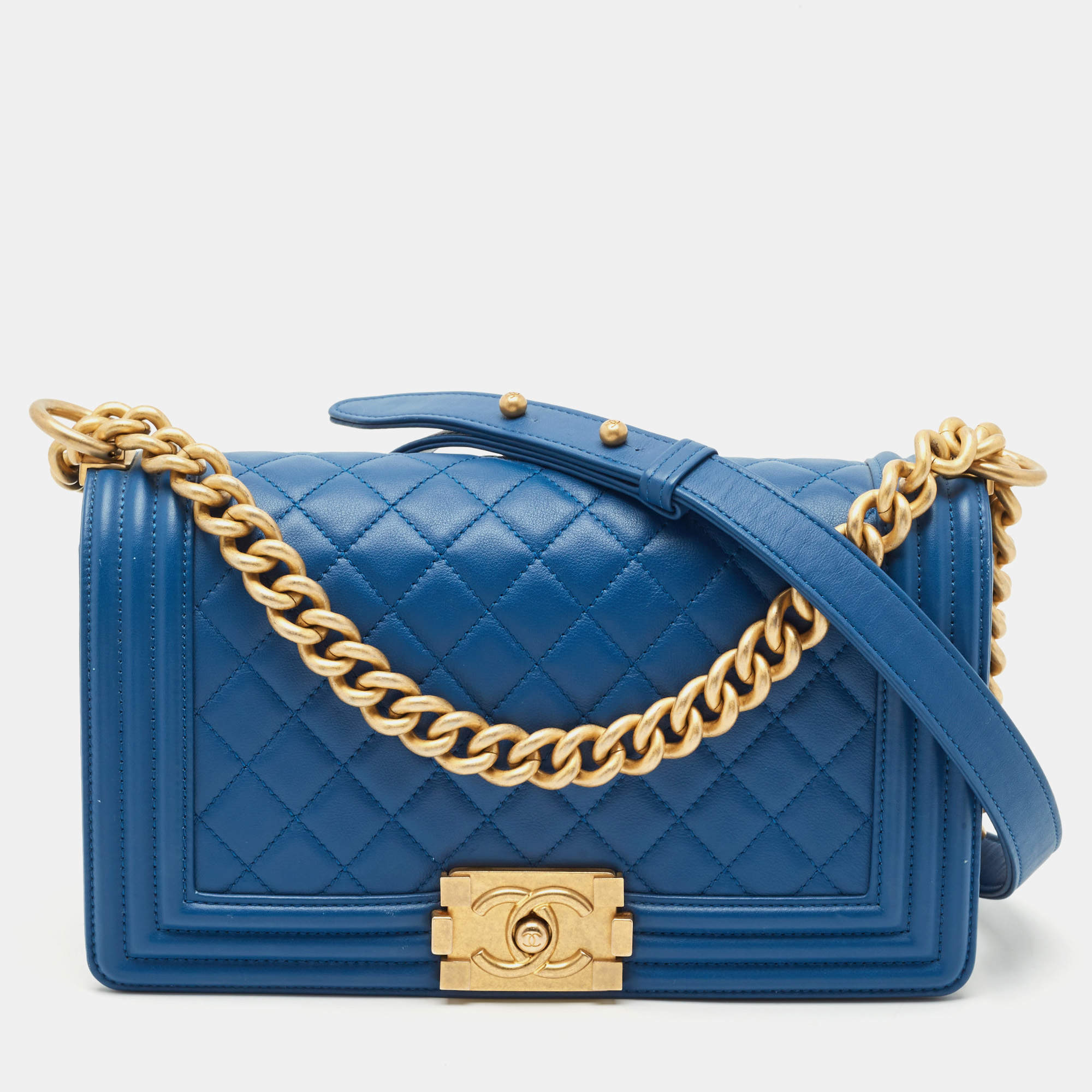 Chanel Blue Quilted Leather Medium Boy Flap Bag