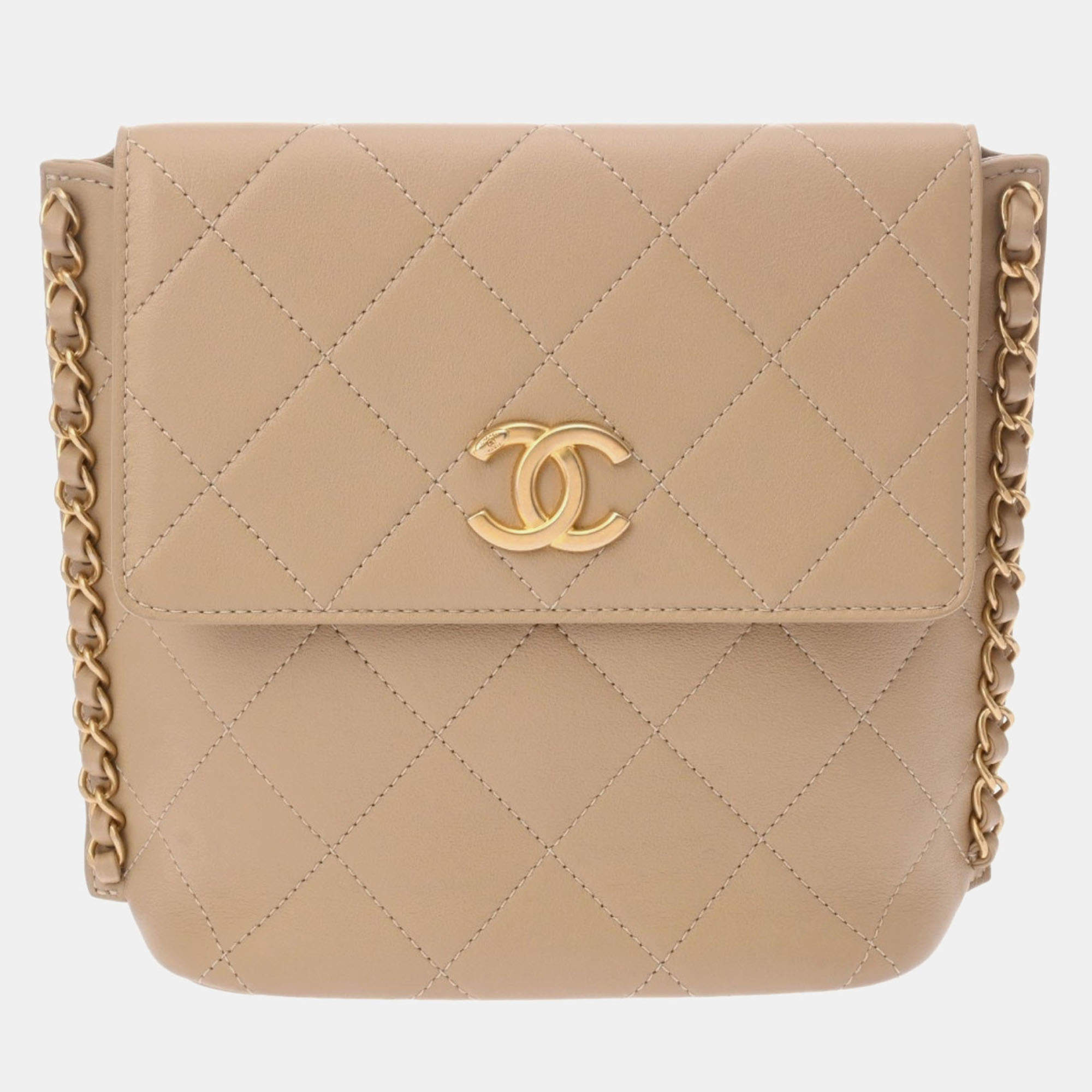 Chanel Matelasse Chain Shoulder Coco Mark Beige Lambskin Bag
