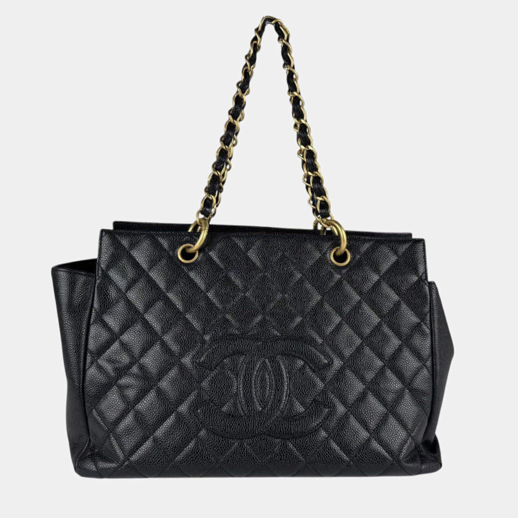 Chanel CC Timeless Black Leather Tote Bag