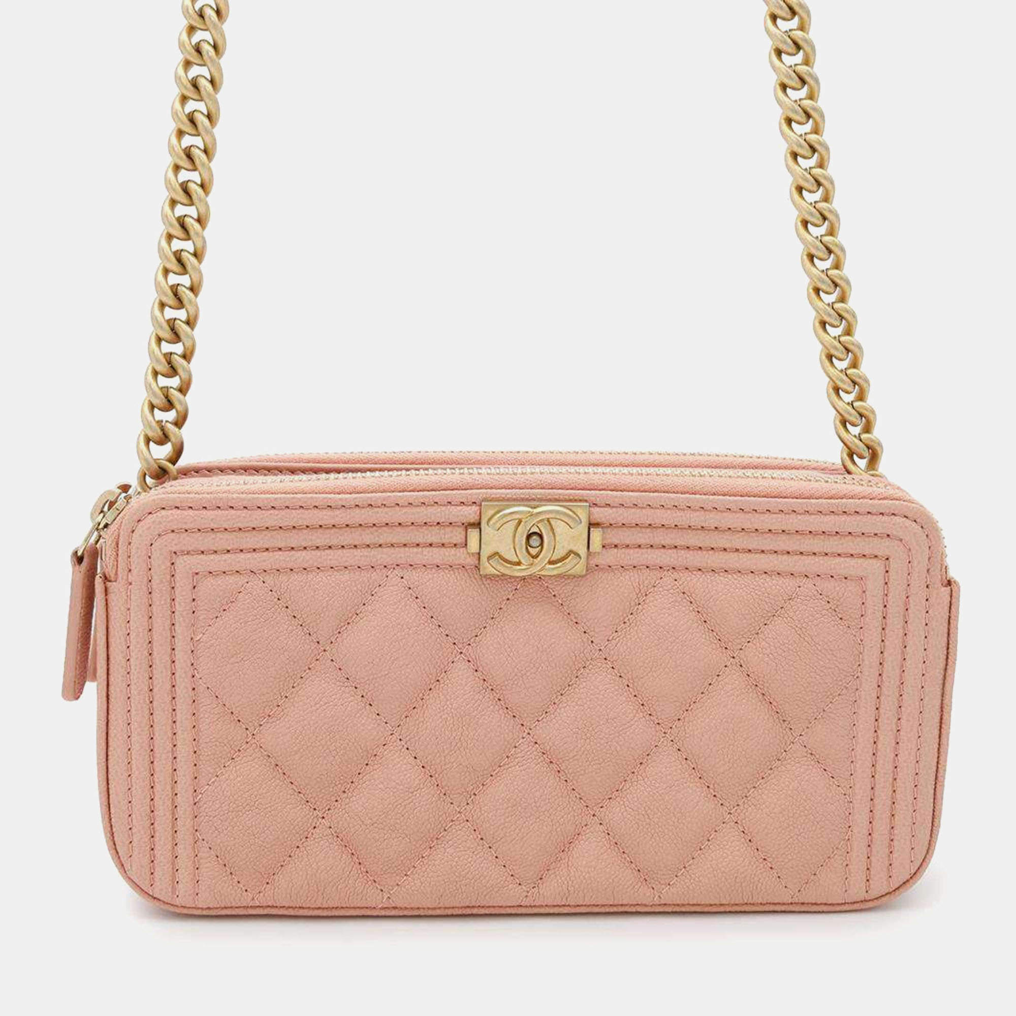 Chanel Boy Matelasse Black Caviar Leather Chain Wallet