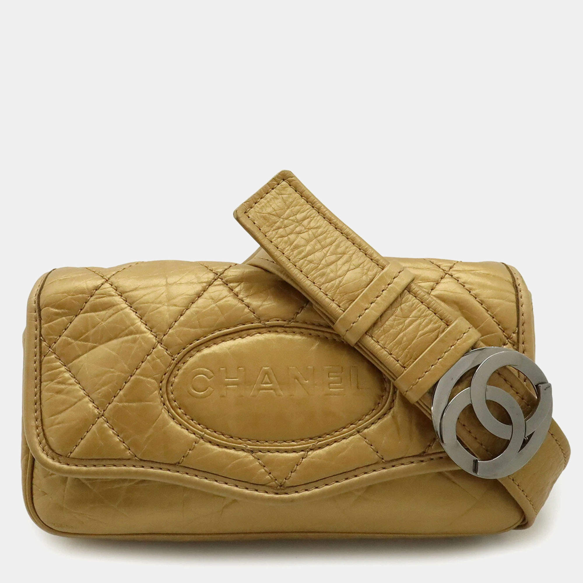 Chanel Coco Mark Gold Calfskin Leather Shoulder Bag