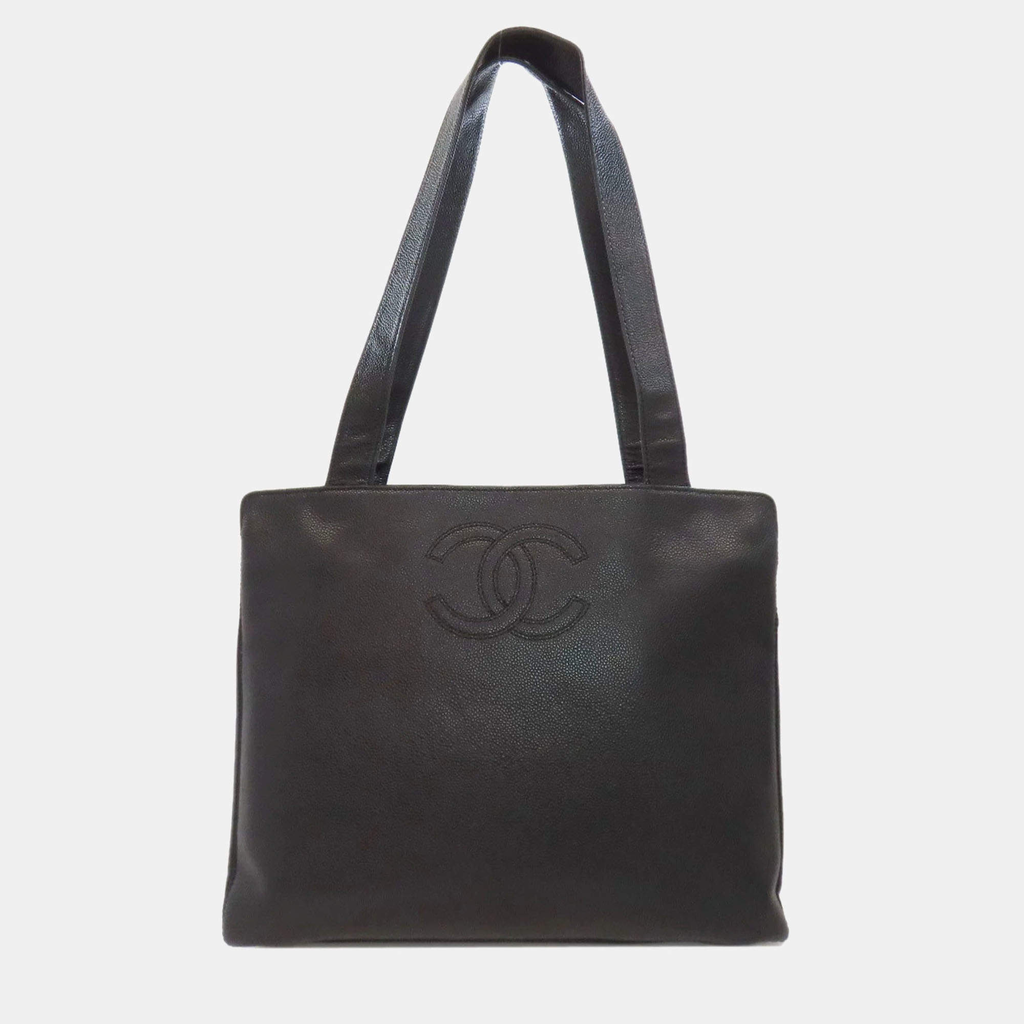 Chanel CC Black Grained Calfskin Tote Bag