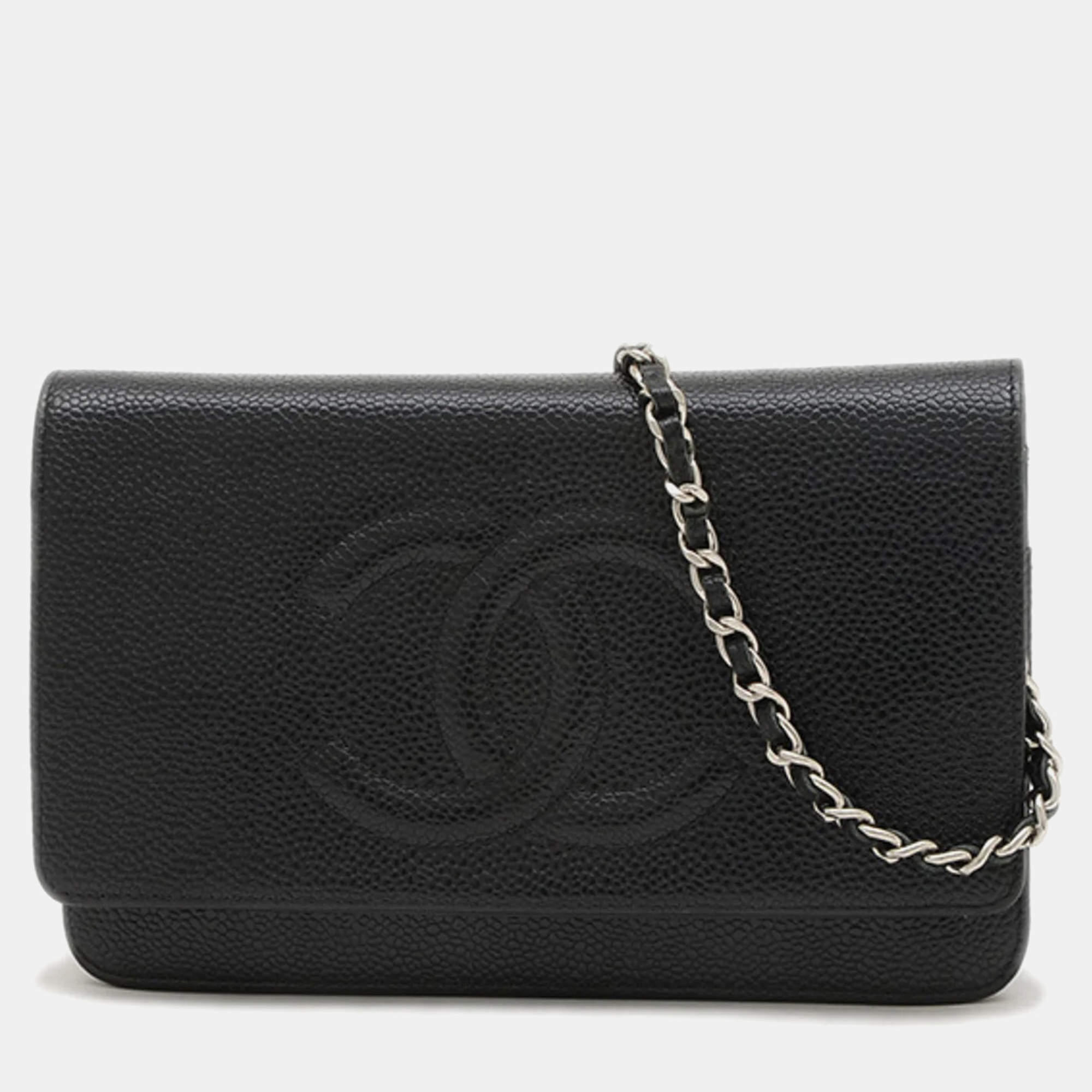 Chanel Coco Mark Chain Wallet Long Caviar Skin Black Bag