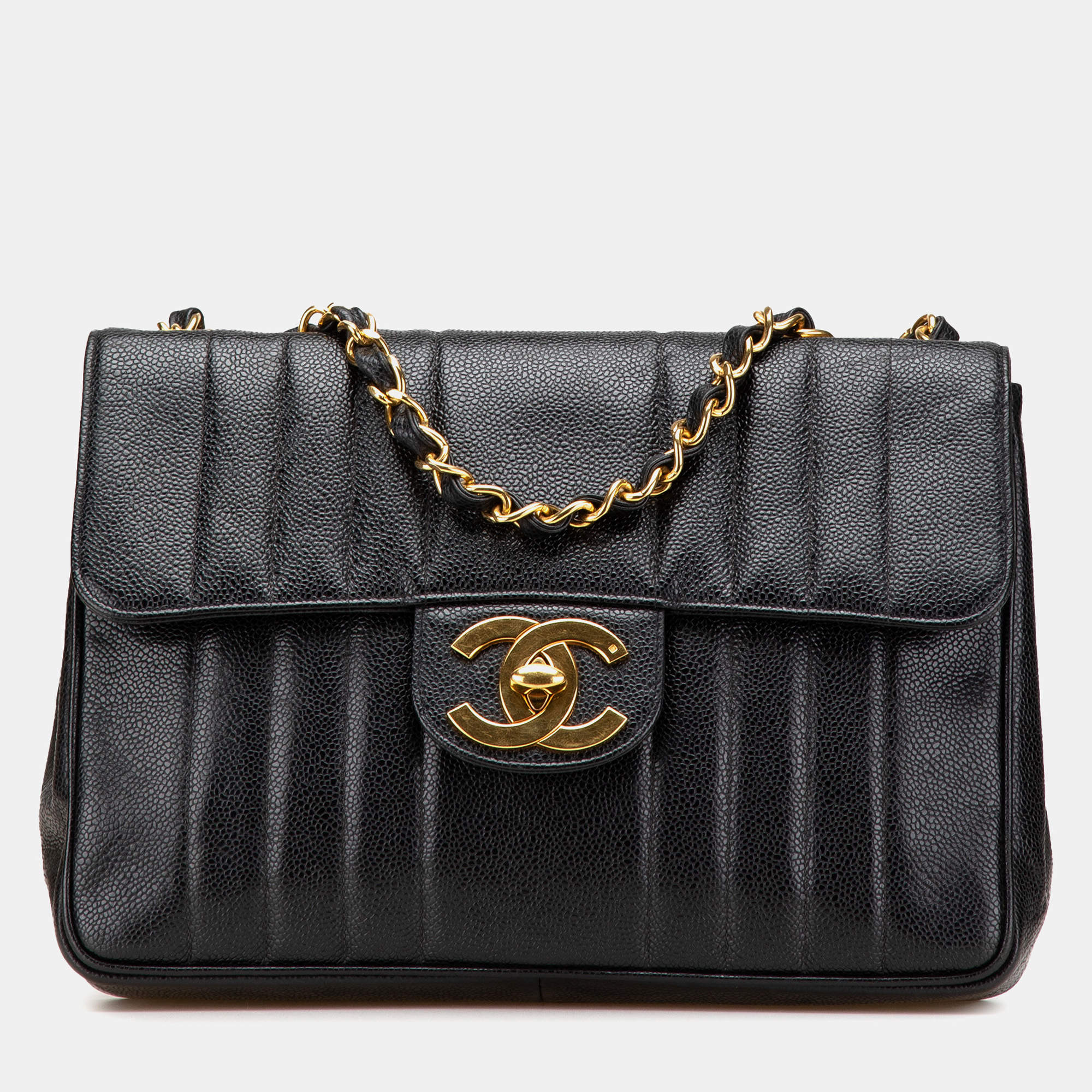 Pre Owned Chanel Black Jumbo XL Caviar Mademoiselle Flap