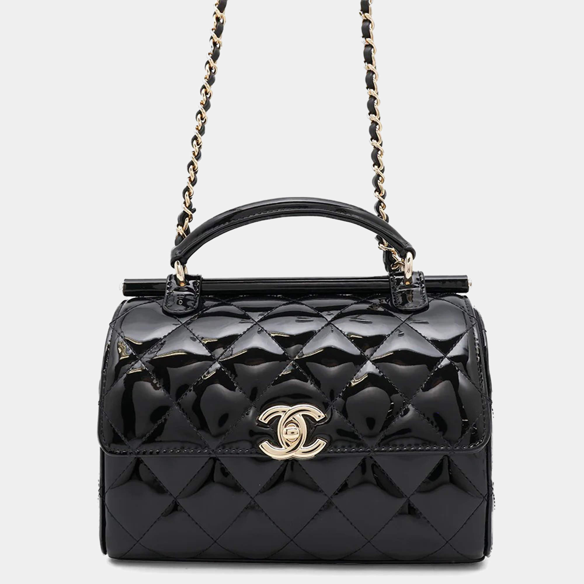 Chanel Black Patent Leather Top Handle Bag