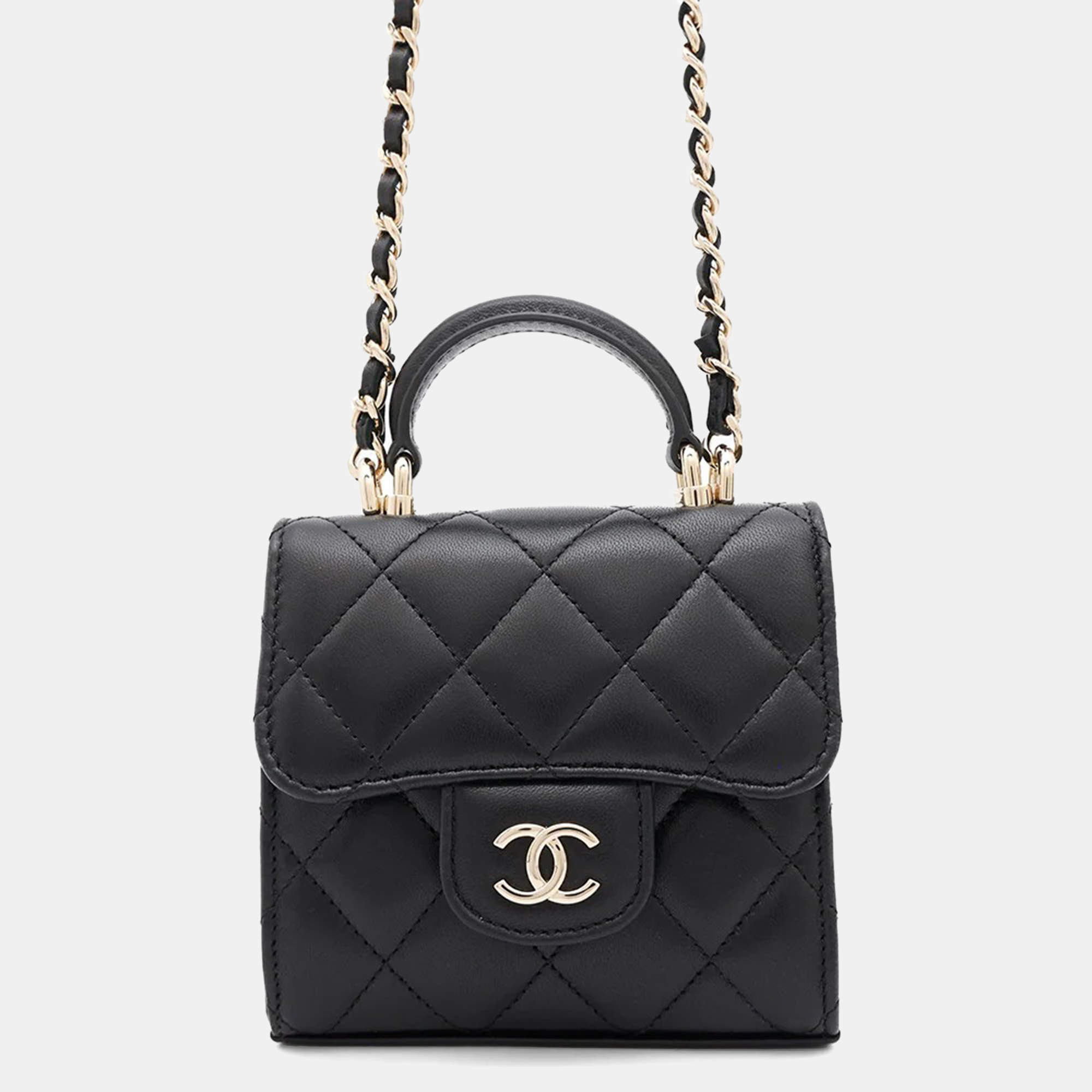 Chanel Black Lambskin Leather Clutch Bag