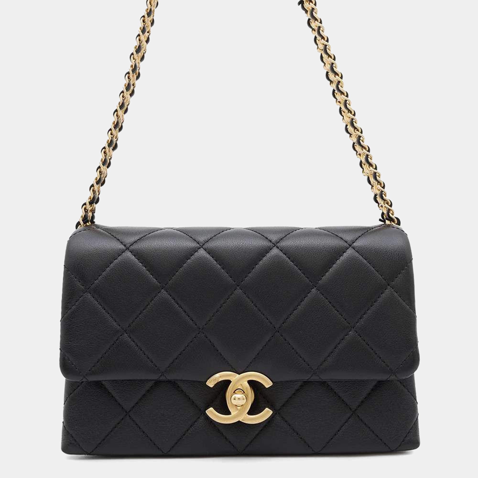 Chanel Small Flap Black Calf Leather Shoulder Bag