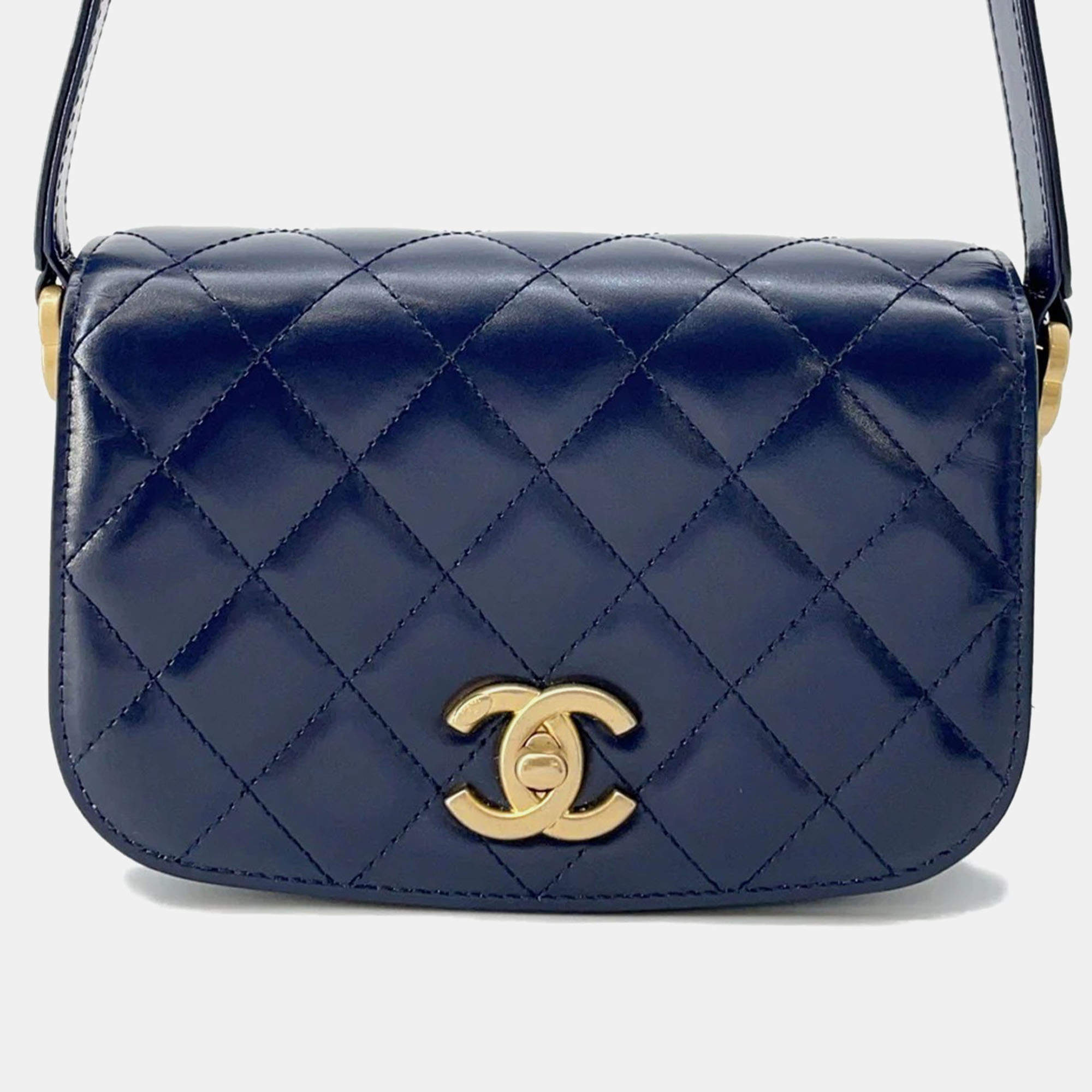 Chanel Matelasse Blue Calf Leather Full Flap Shoulder Bag 