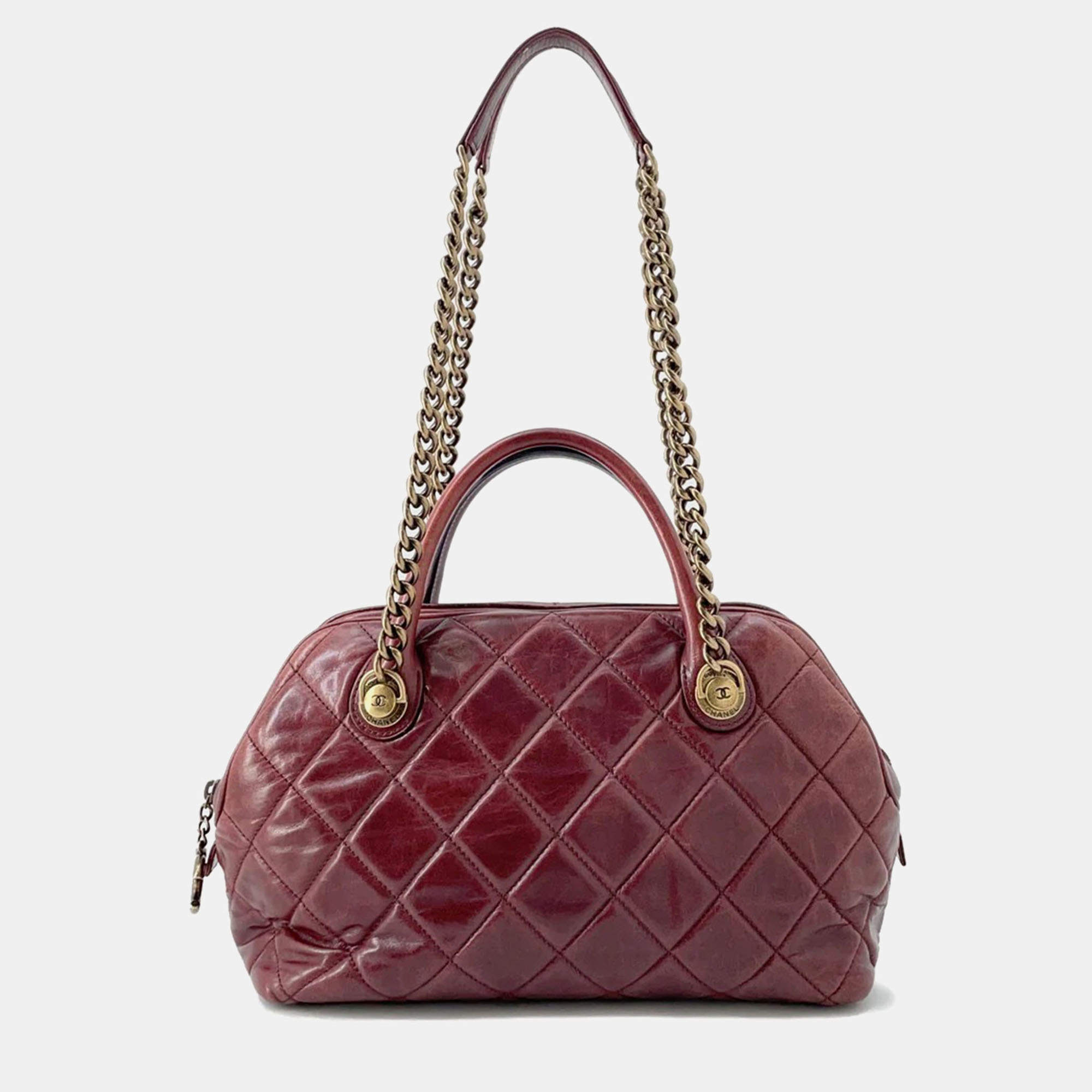  Chanel Matelasse Bordeaux Leather Bowling Bag 