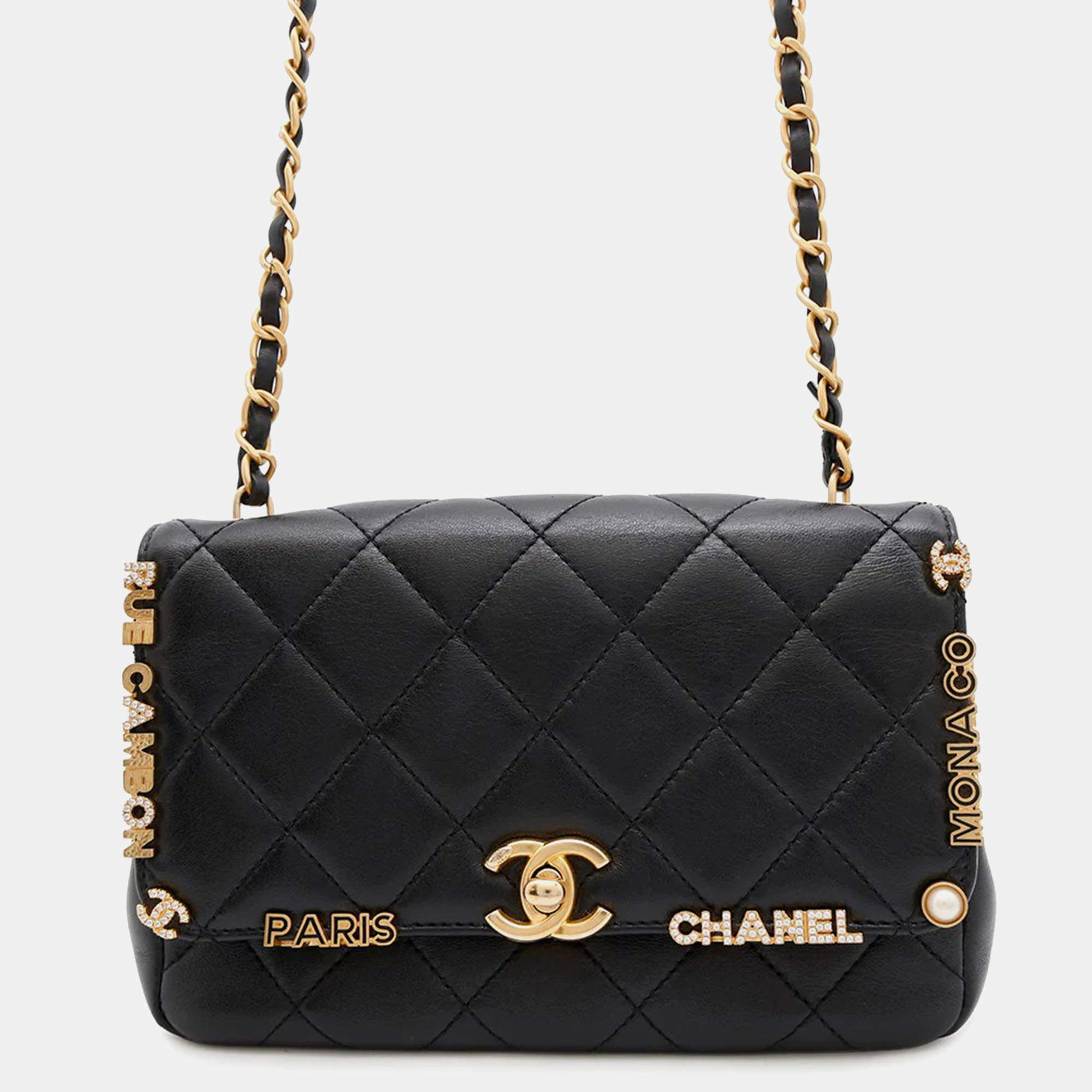 Chanel Matelasse Black Lambskin Chain Shoulder Bag 