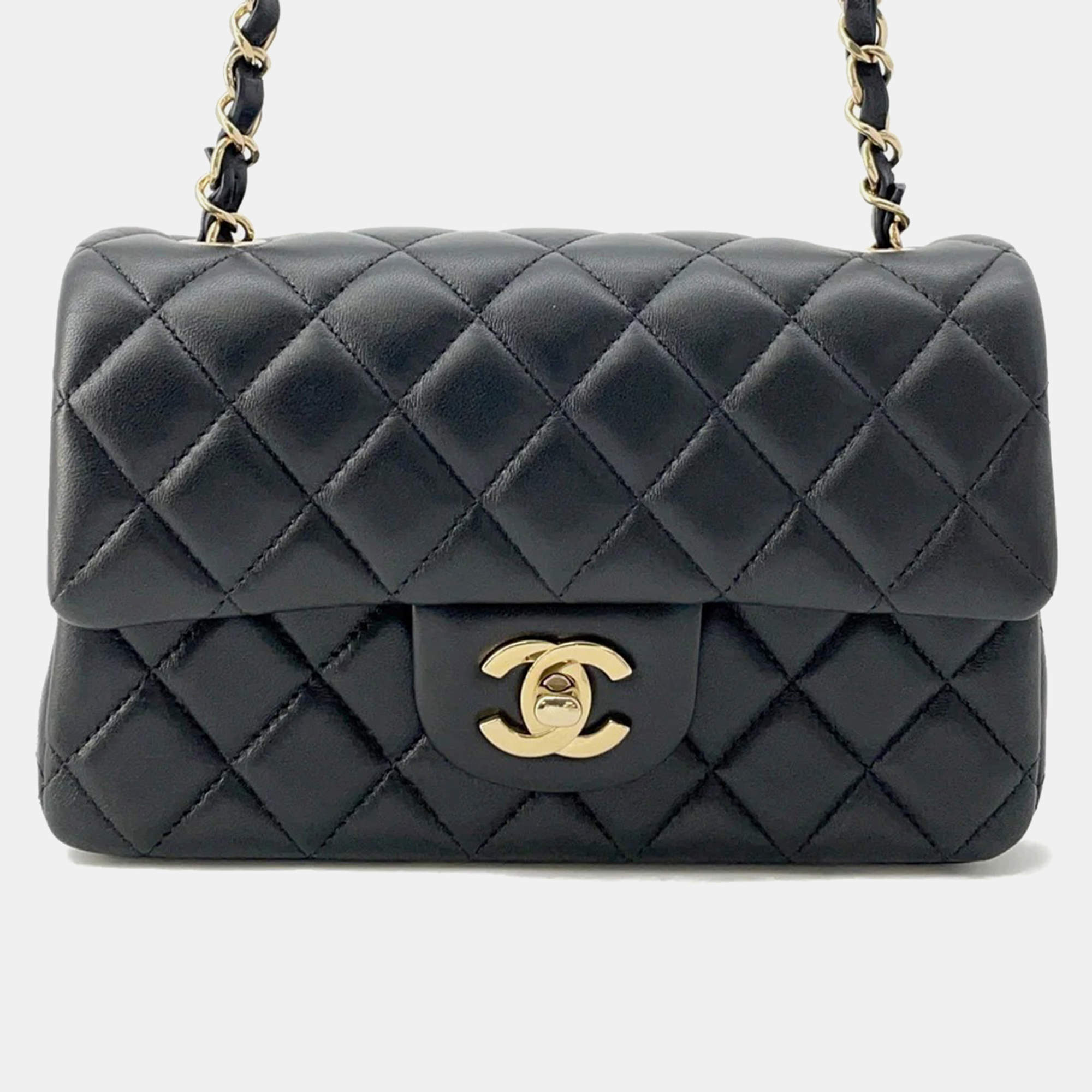 Chanel Mini Matelasse Black Lambskin Chain Flap Shoulder Bag