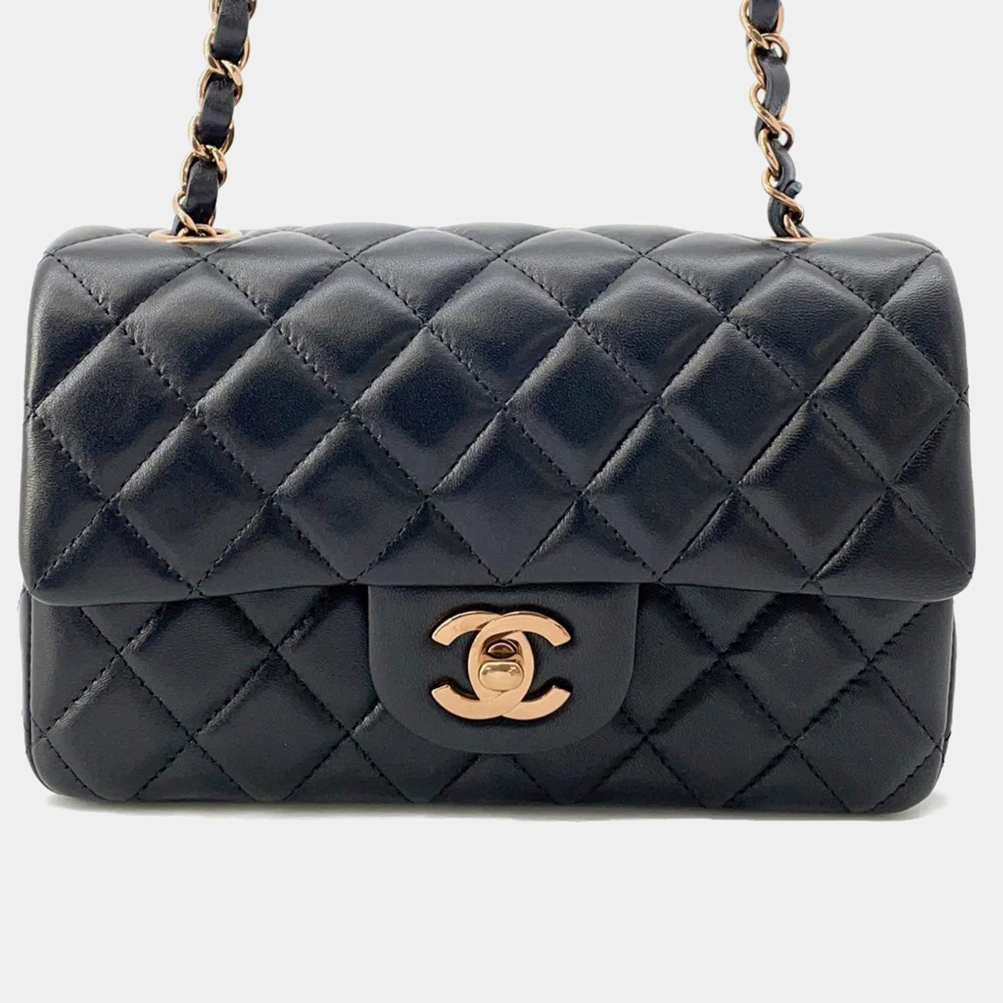 Chanel Mini Matelasse Black Lambskin Chain Flap Shoulder Bag