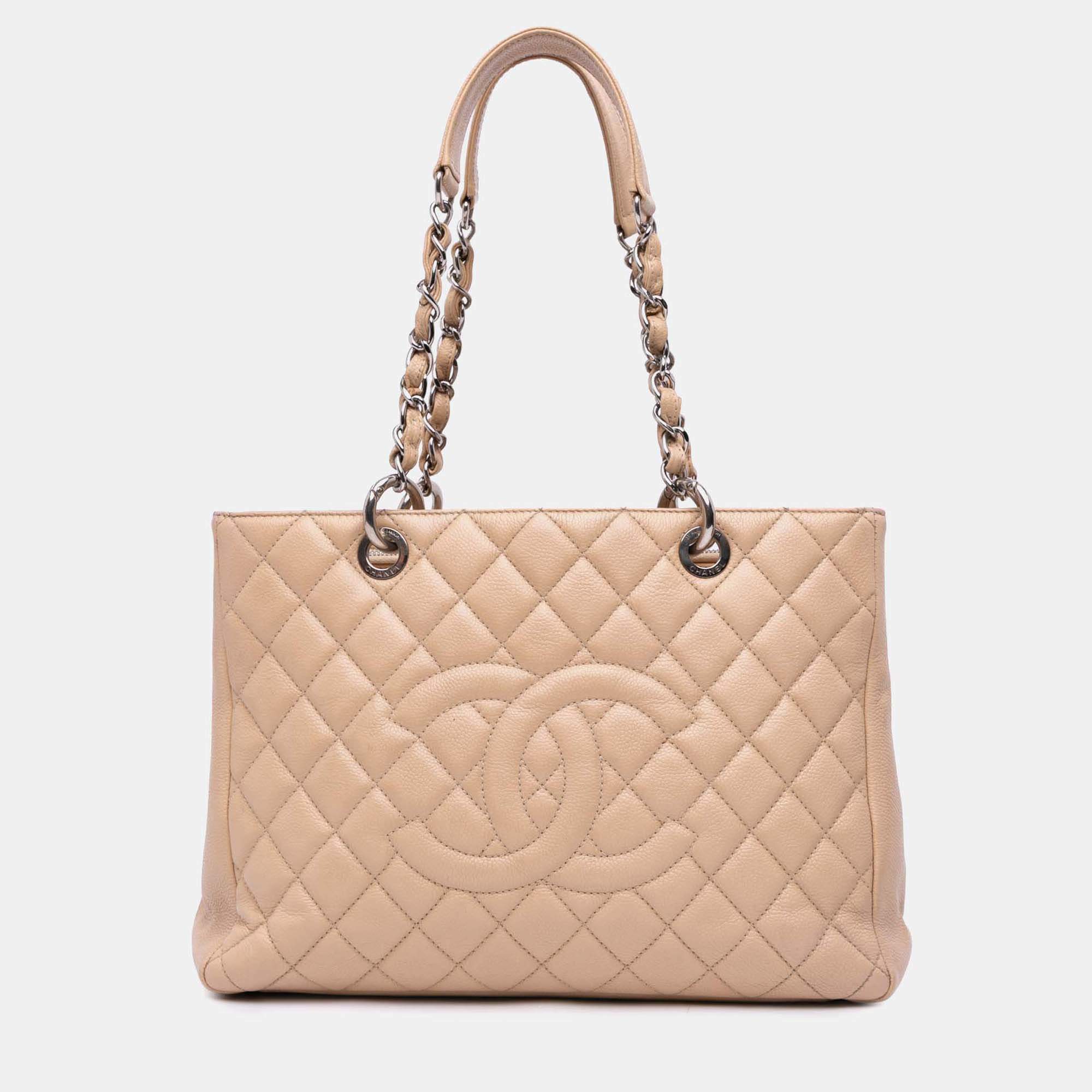 Pre Owned Chanel Beige Caviar Grand Shopping Tote