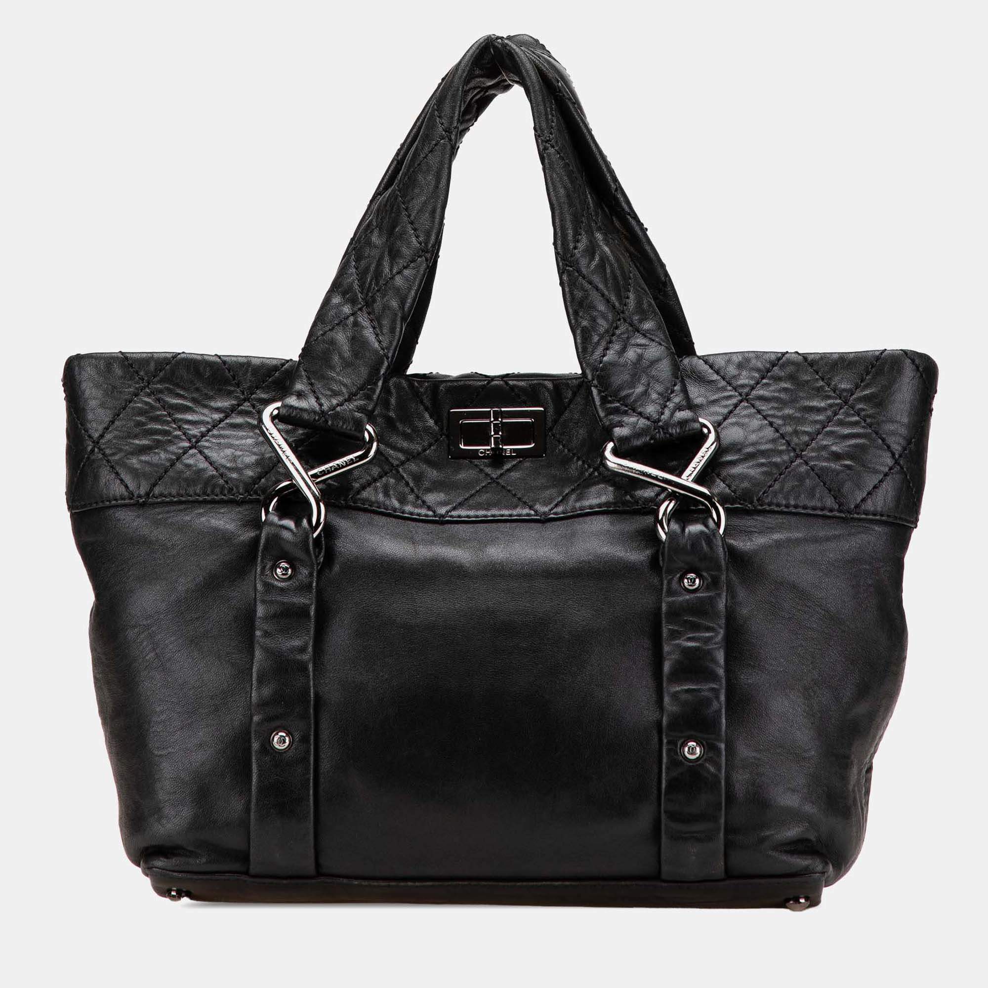 Pre Owned Chanel Black Small Reissue Lambskin 8 Knots Tote