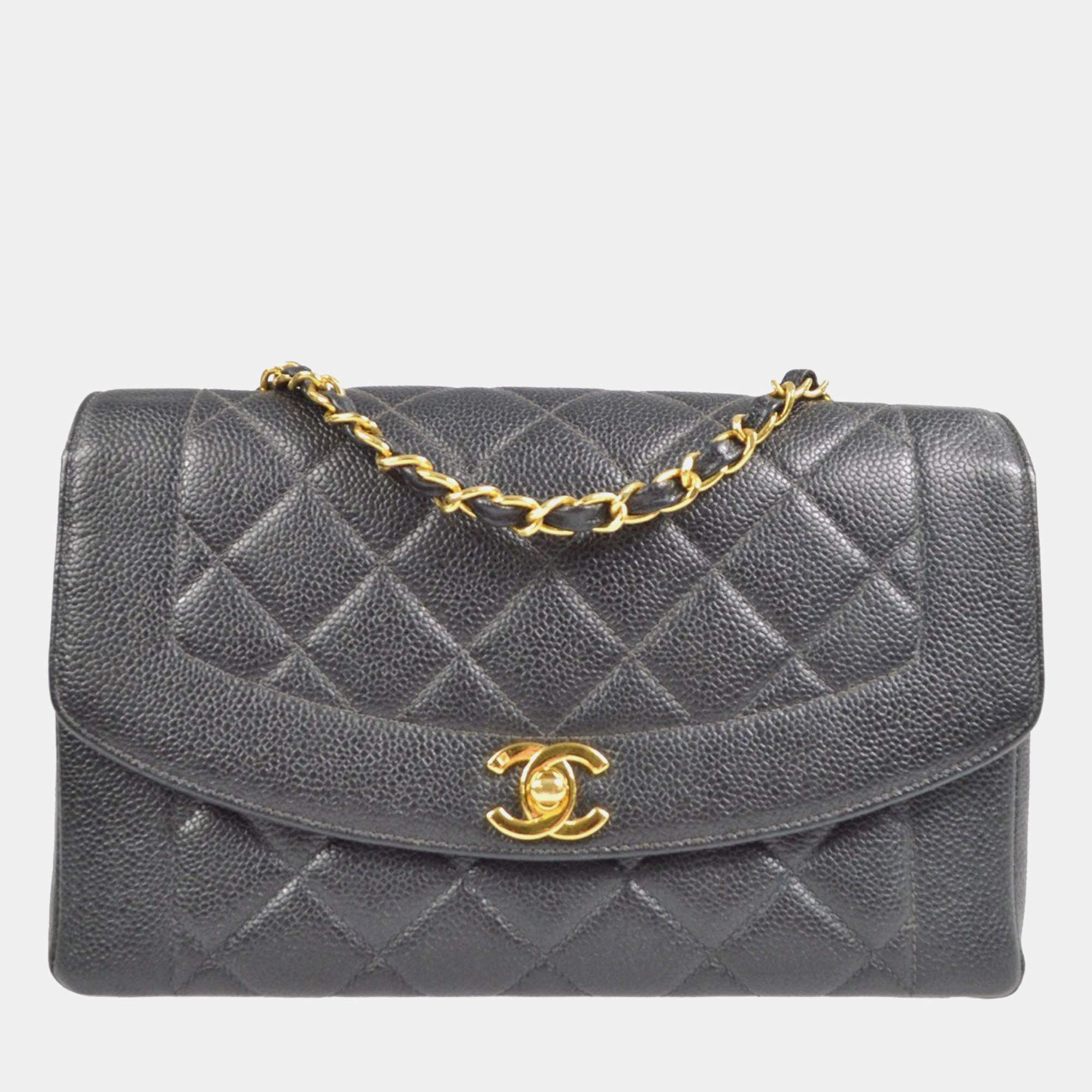 Chanel Diana Medium Black Caviar Leather Chain Shoulder Bag