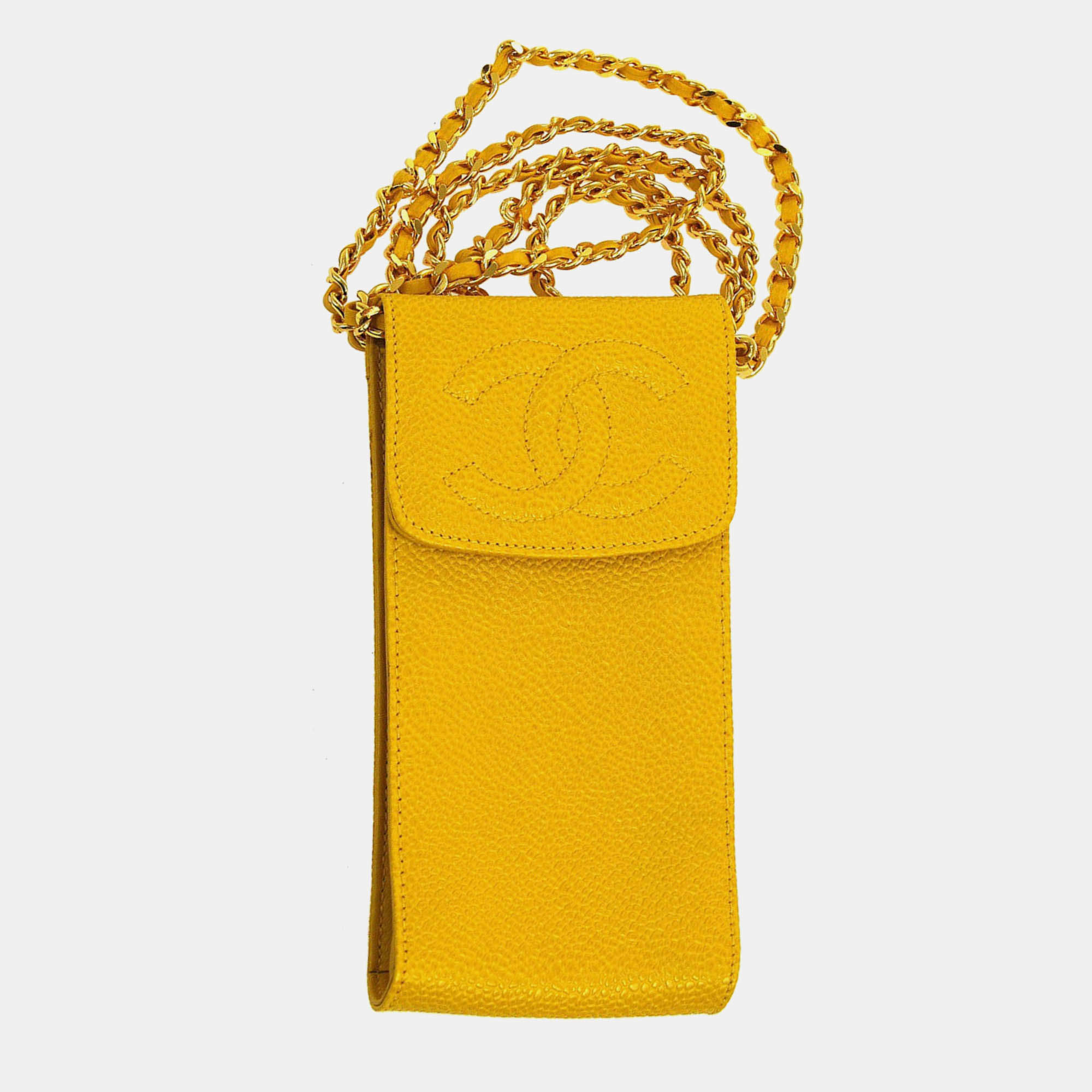 Chanel Timeless Yellow Caviar Leather Pochette Phone Case