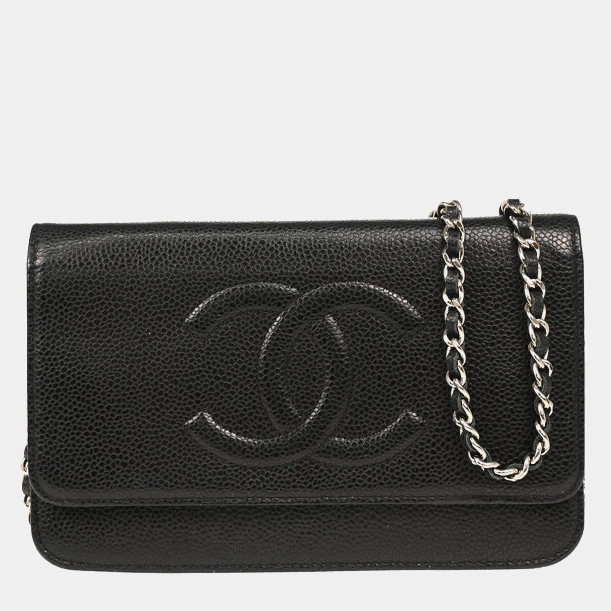 Chanel Black Calfskin Timeless WOC Shoulder Wallet Bag