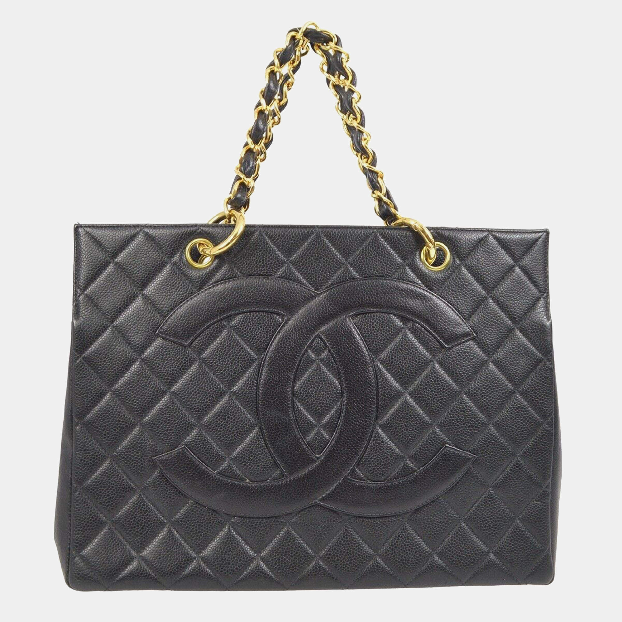 Pre Owned Chanel Interlocking CC Black Calfskin Tote Chain Bag