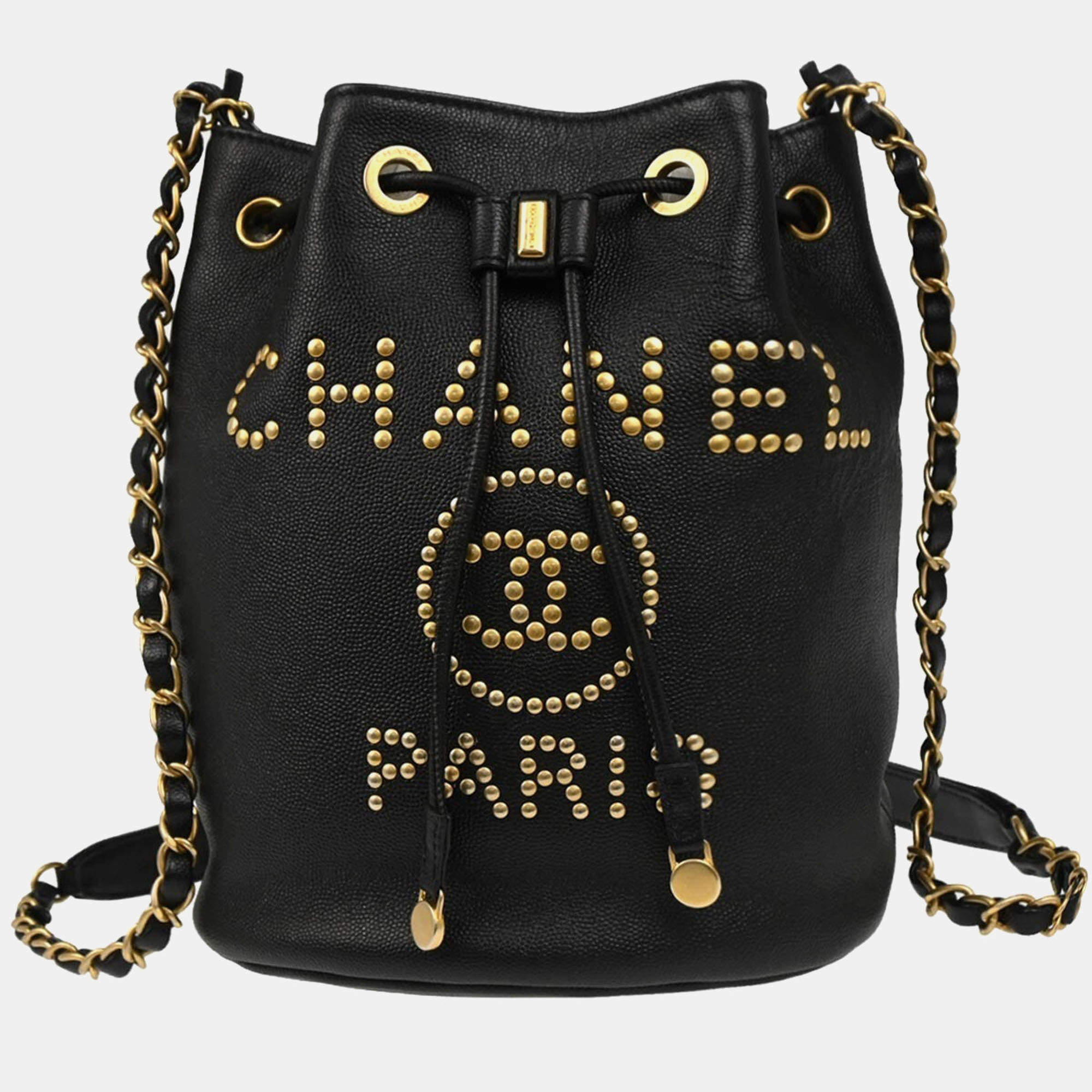 Pre Owned Chanel Deauville Black Caviar Leather Bucket Bag