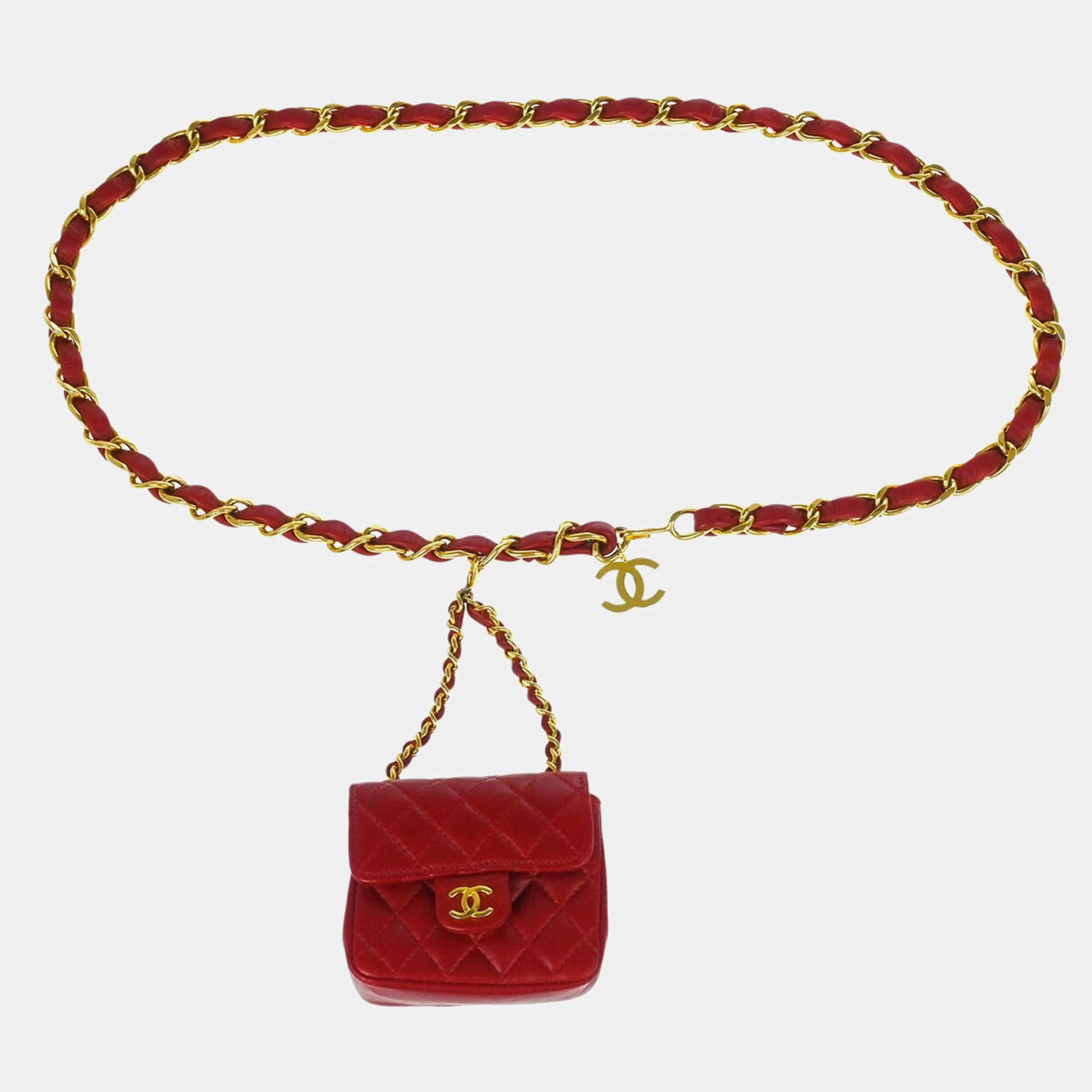 Chanel Vintage Red Lambskin Flap Belt Bag 