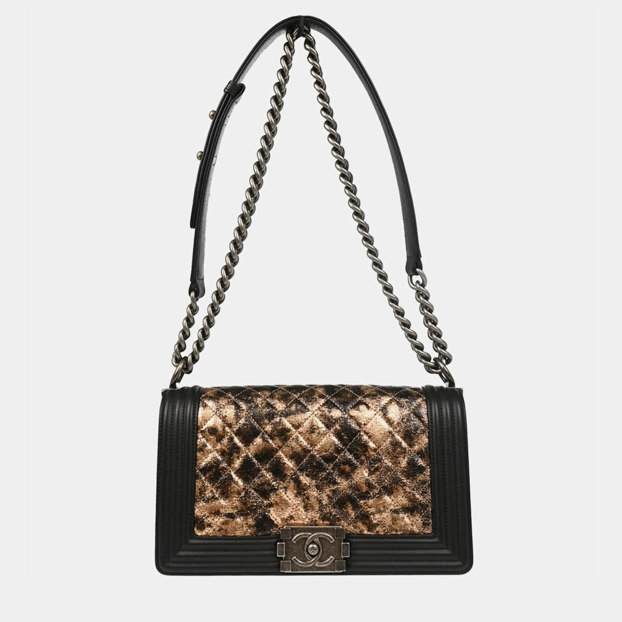 Chanel Boy Medium Black Bronze Lambskin Shoulder Bag