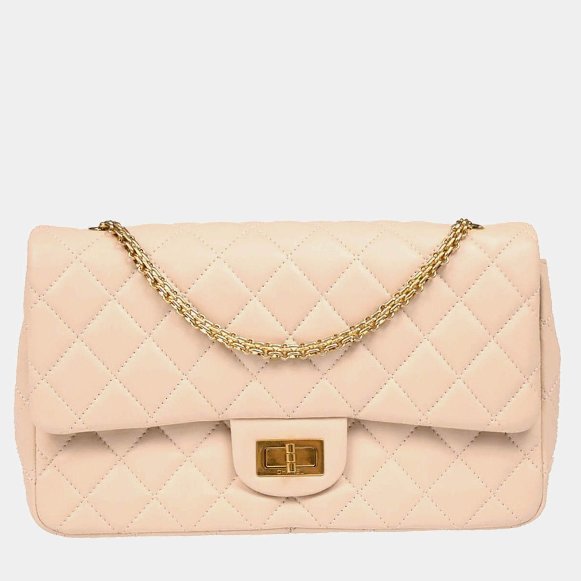 Chanel 2.55 Double Flap Beige Lambskin Shoulder Bag