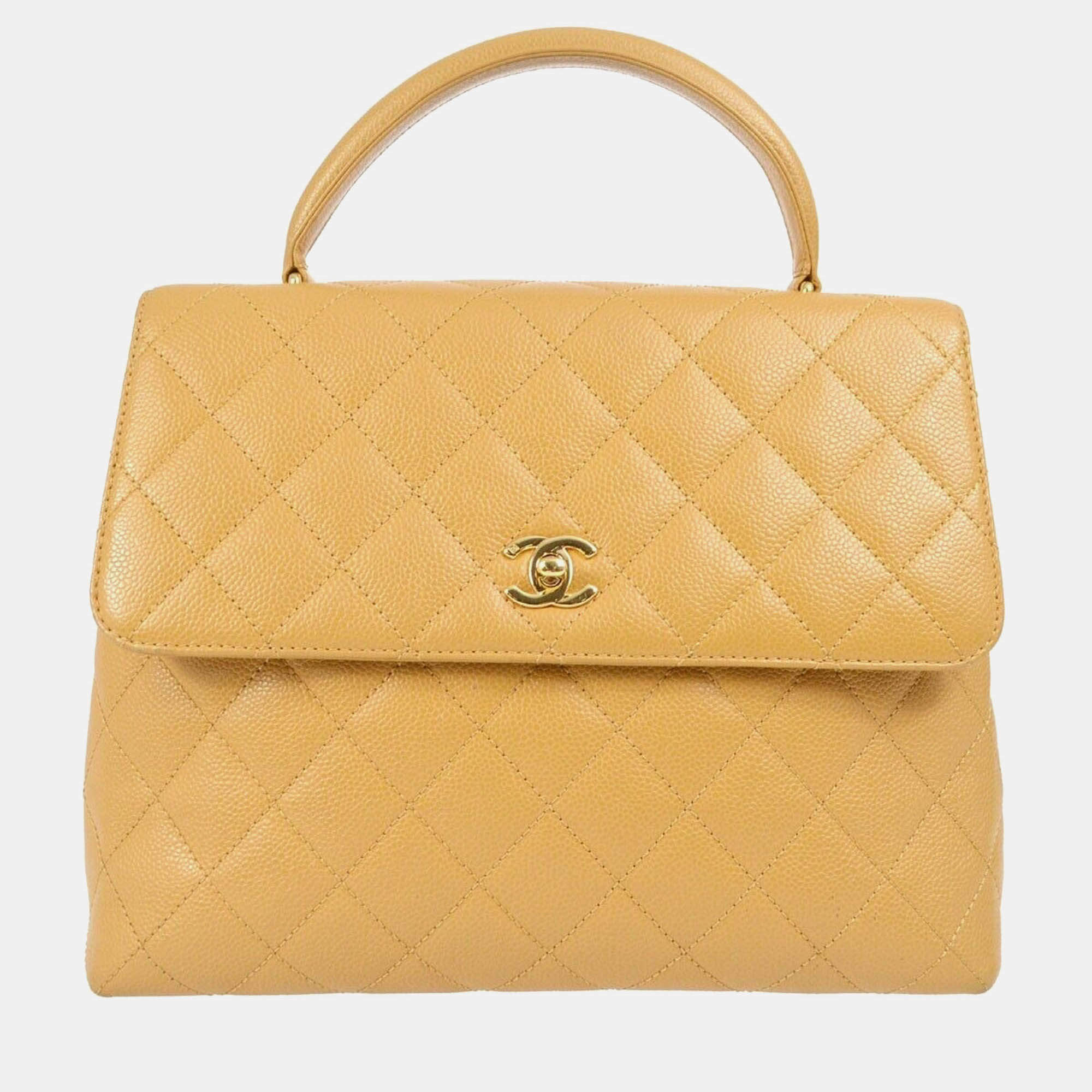 Chanel Beige Calfskin Medium Top Handle Handbag