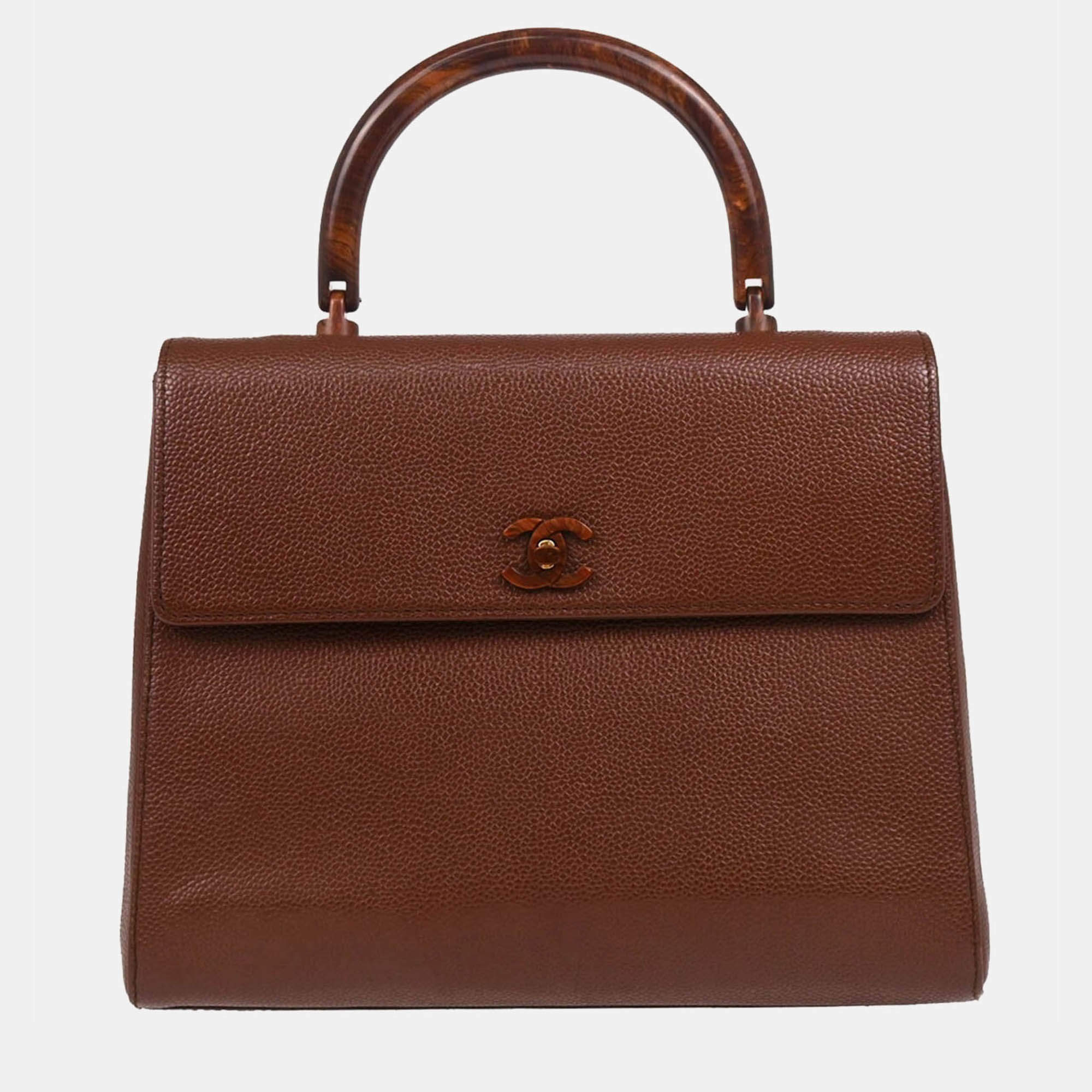 Chanel Kelly Brown Caviar Leather Handbag