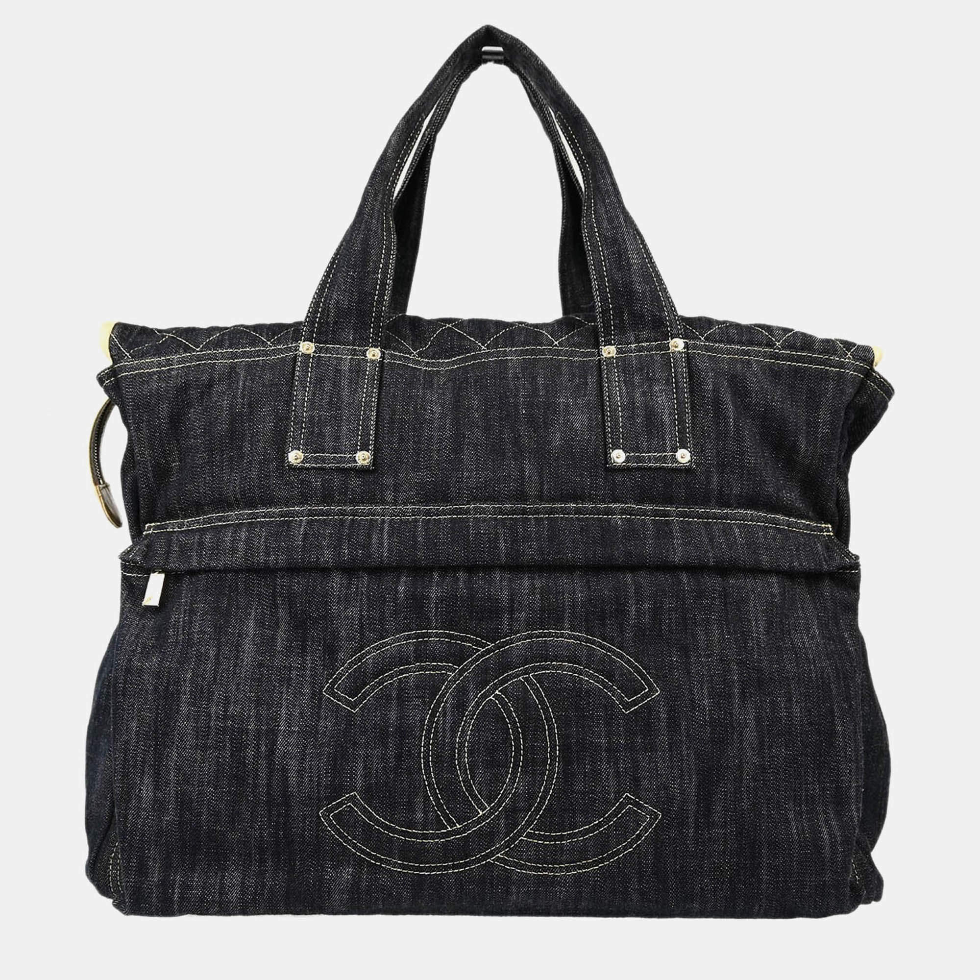 Chanel Navy Sparkling Denim Shoulder Bag