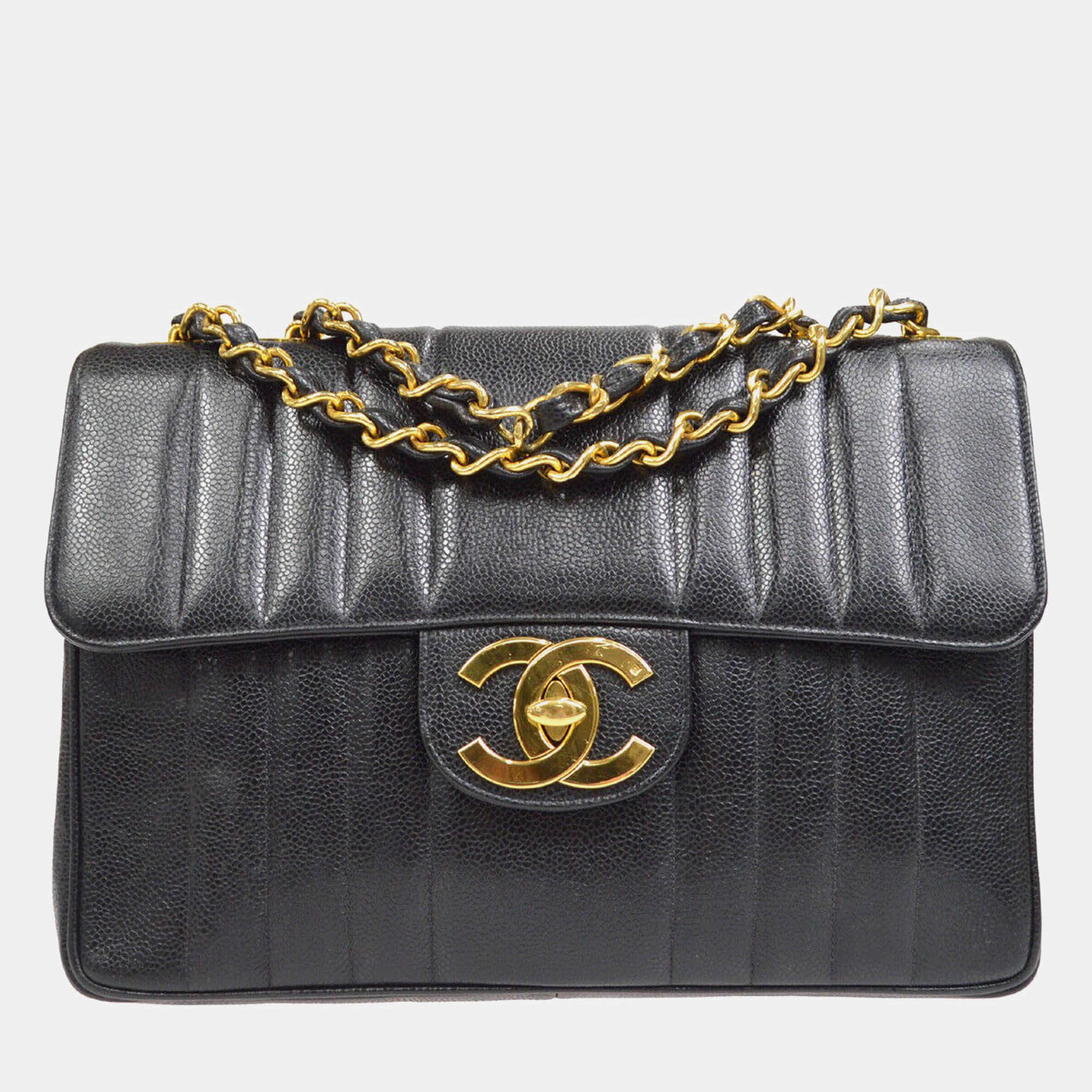 Chanel Black Calfskin Jumbo Mademoiselle Classic Flap Bag