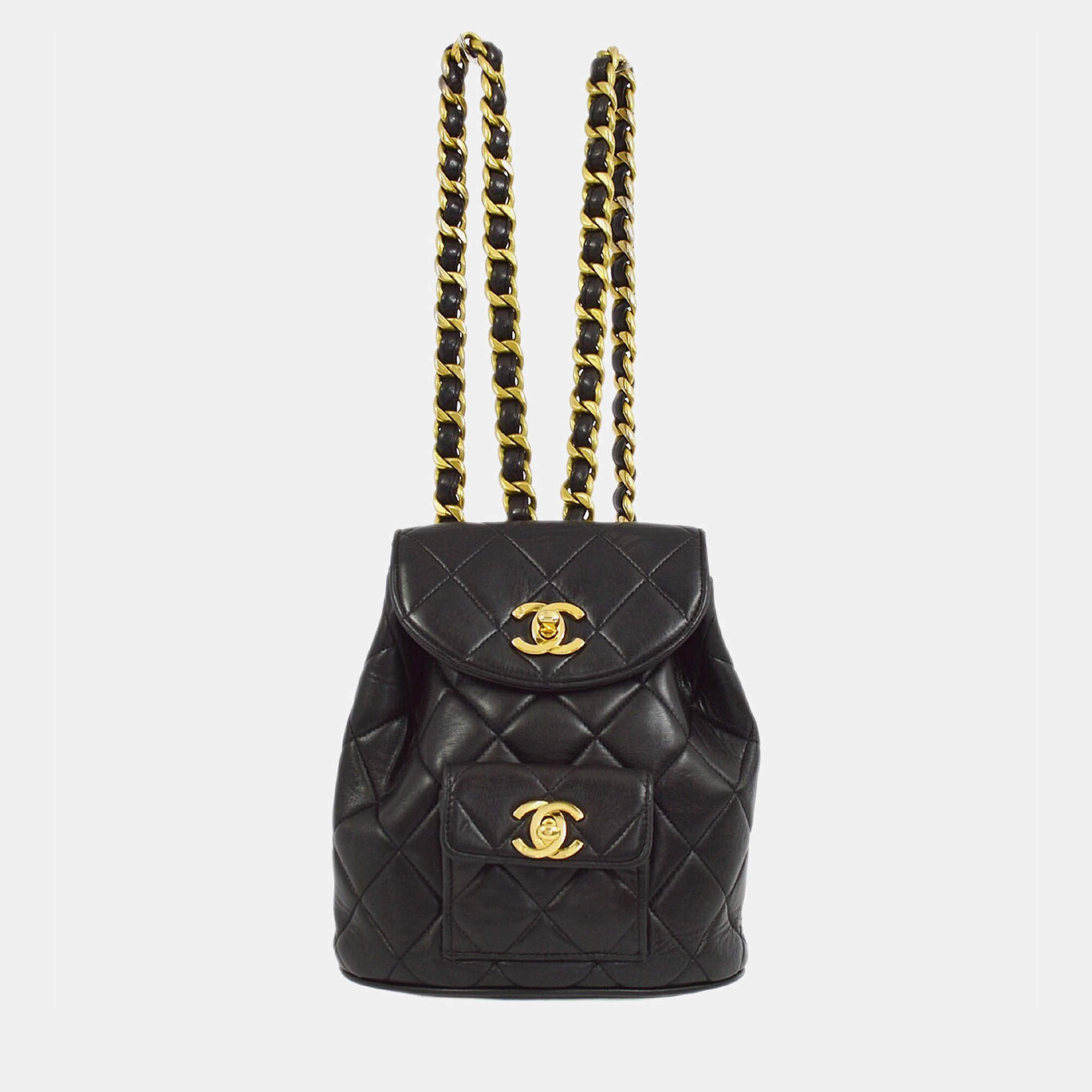 Chanel Black Lambskin Duma Backpack Small