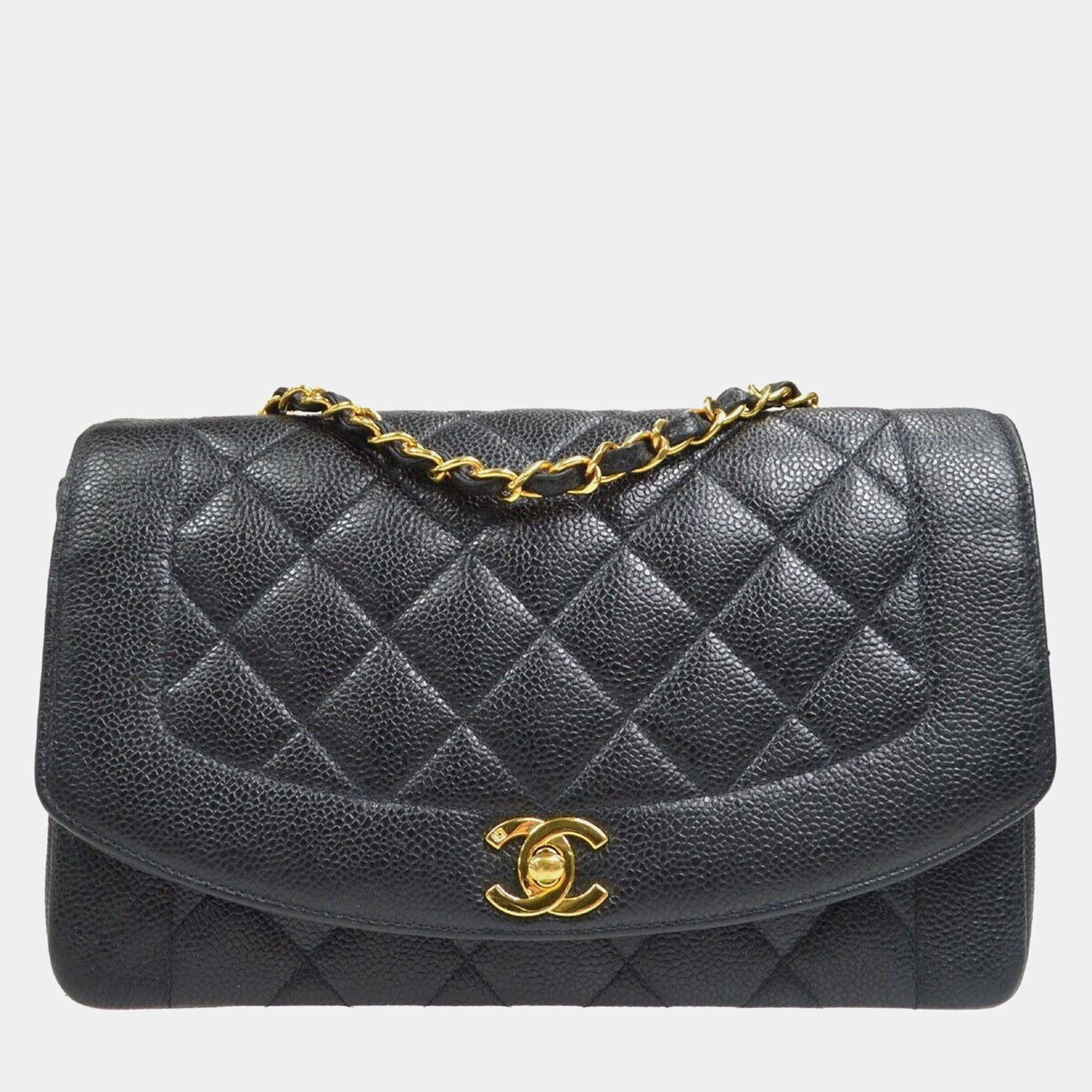 Chanel Diana Medium Black Caviar Leather Chain Shoulder Bag