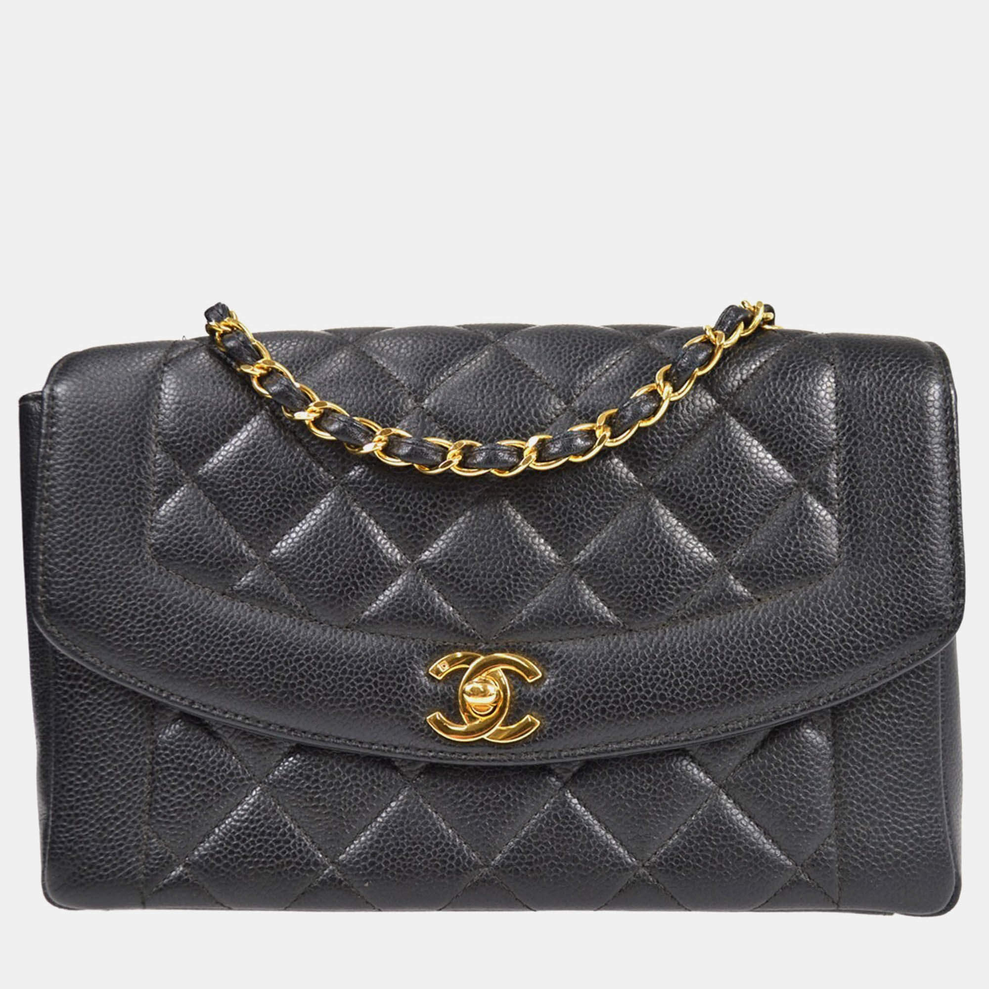 Chanel Diana Medium Black Calfskin Chain Shoulder Bag