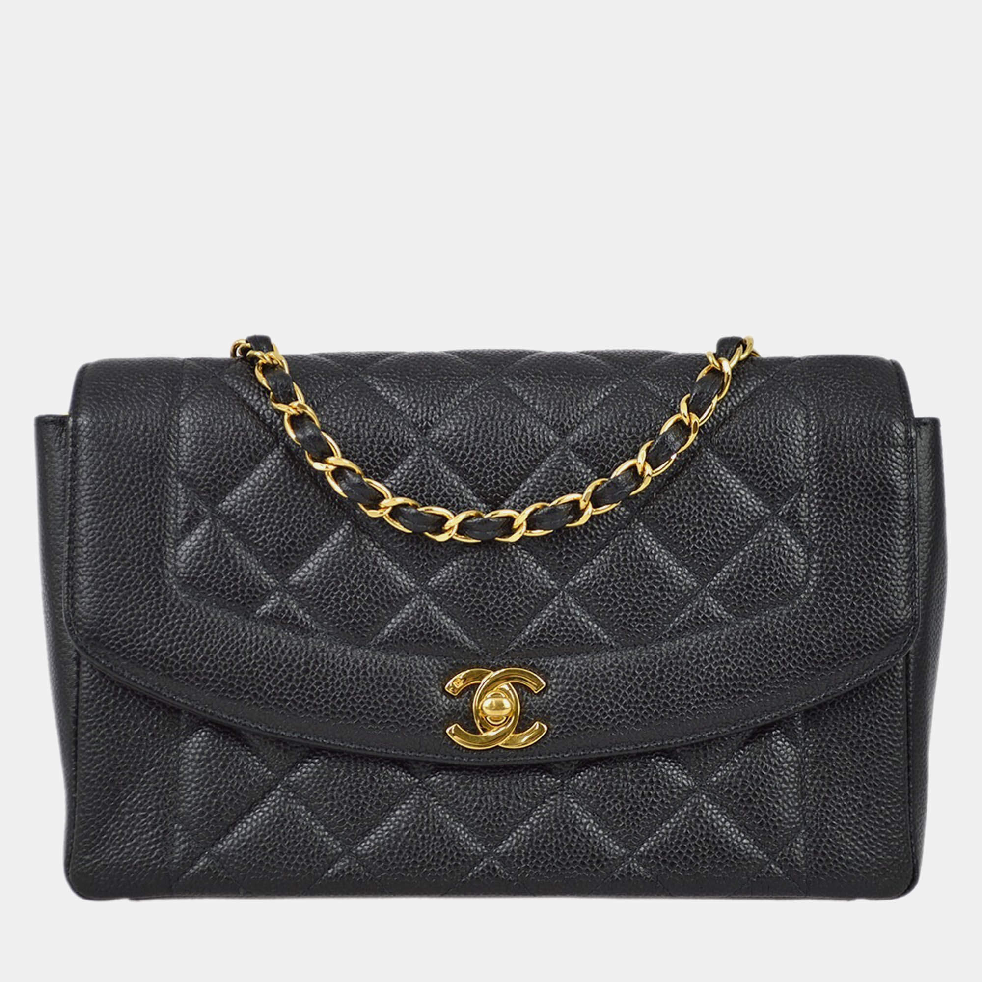 Chanel Diana Medium Black Calfskin Chain Shoulder Bag