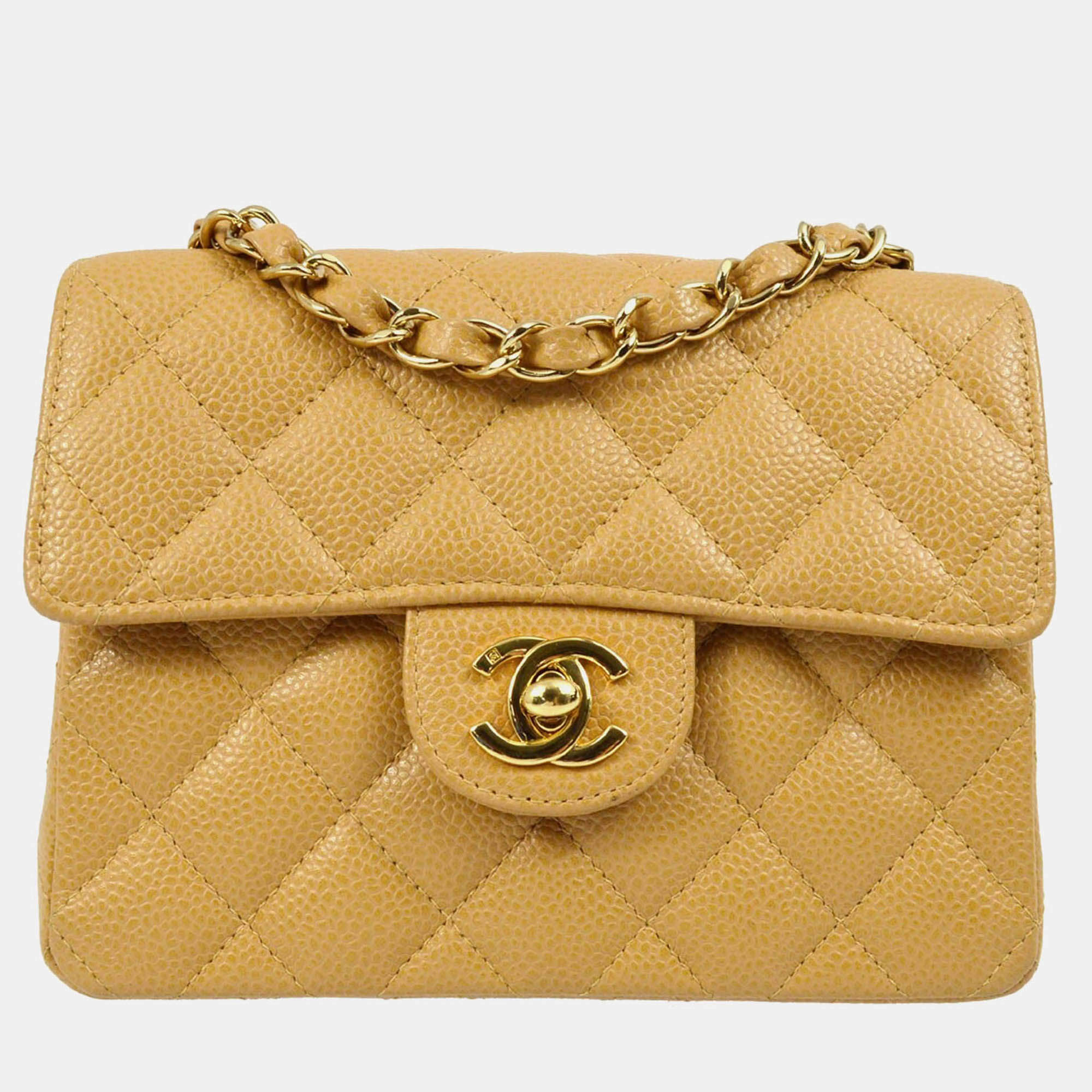 Chanel Classic Square Flap Mini Beige Calfskin Shoulder Bag