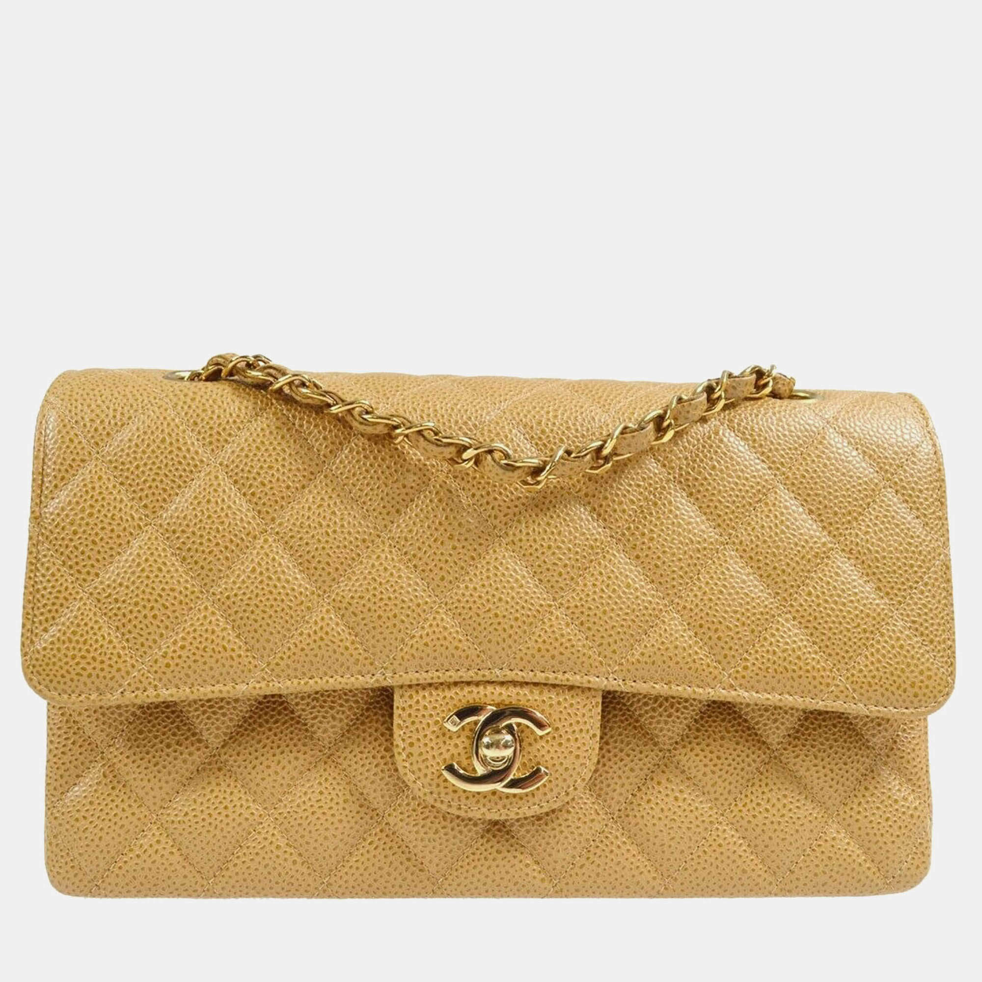 Chanel Classic Double Flap Medium Beige Calfskin Bag