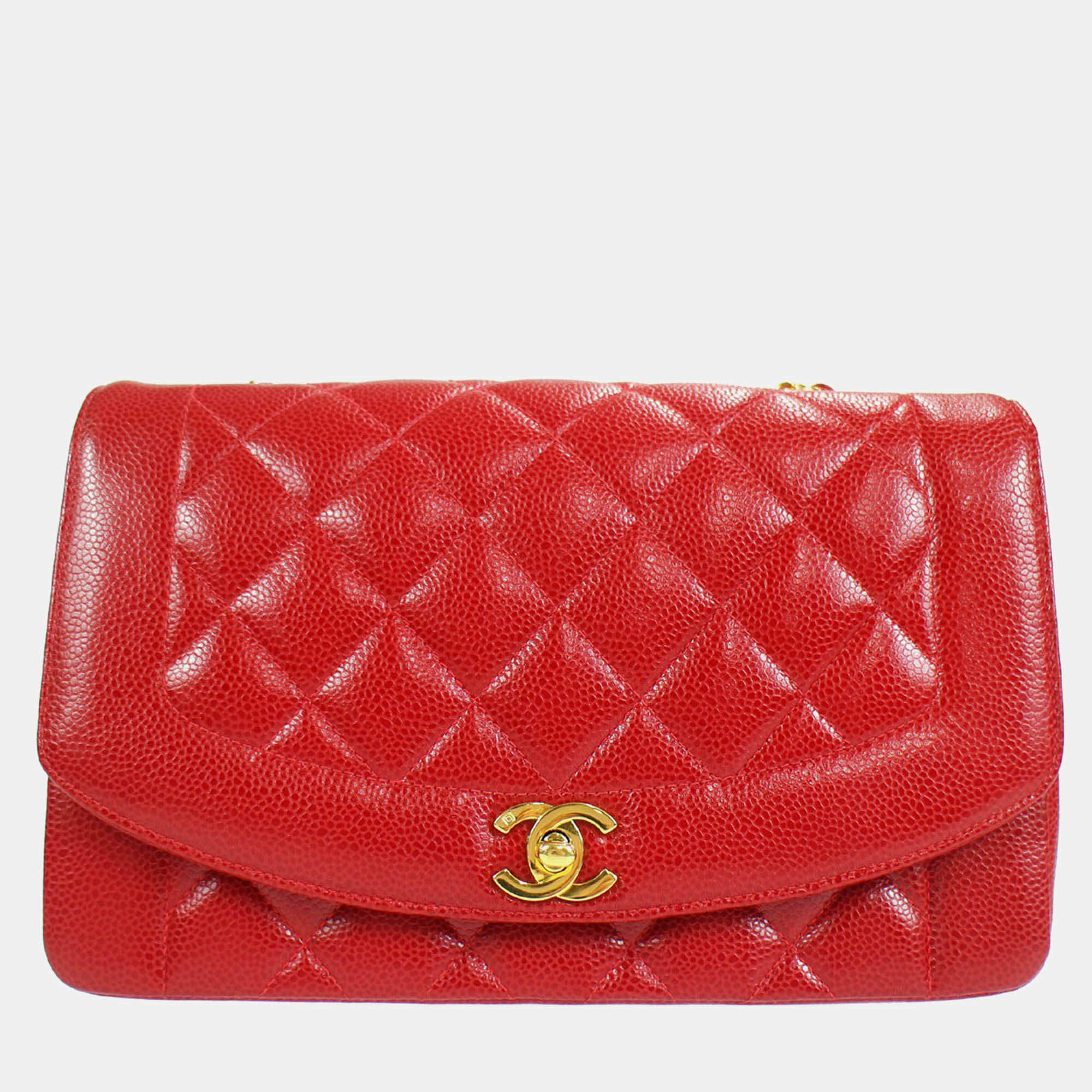 Chanel Diana Medium Red Calfskin Chain Shoulder Bag
